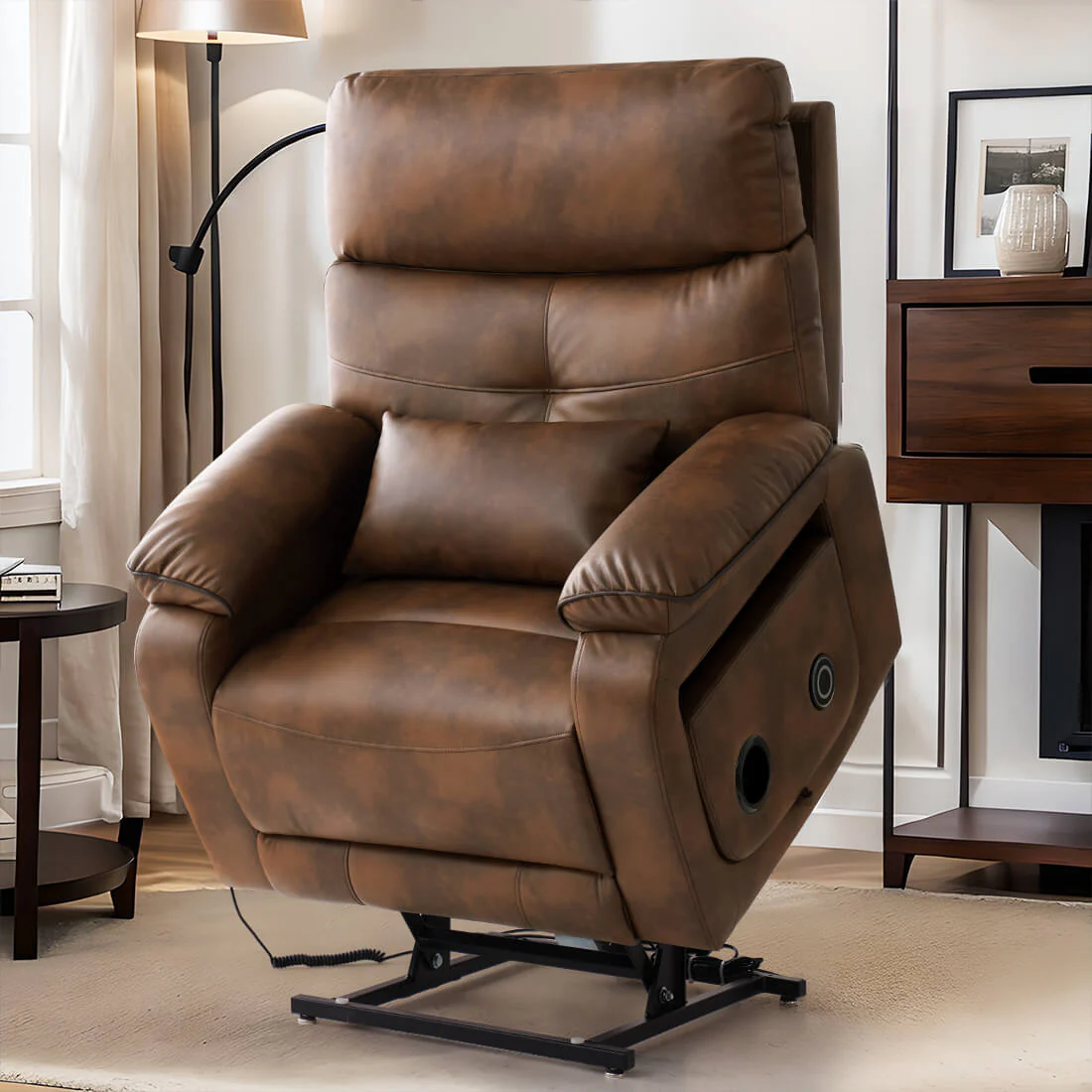 Infinite Position Power Lift Recliner Chair W/ Wireless Charger & Cup Holder, Vibration Massage & Heating, Genuine Leather - Image 60