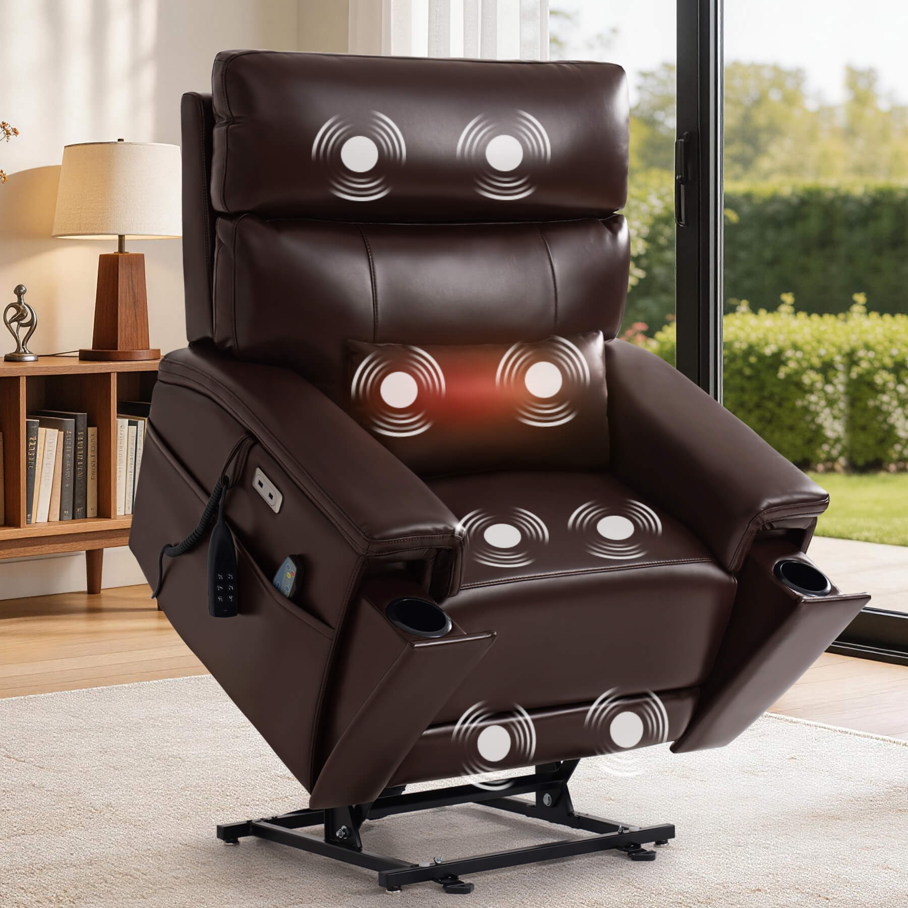 Triple Motor Infinite Position Power Lift Recliner Chair with Adjustable Headrest & Hidden Cup Holders, Massage & Heat, Leather - Image 12