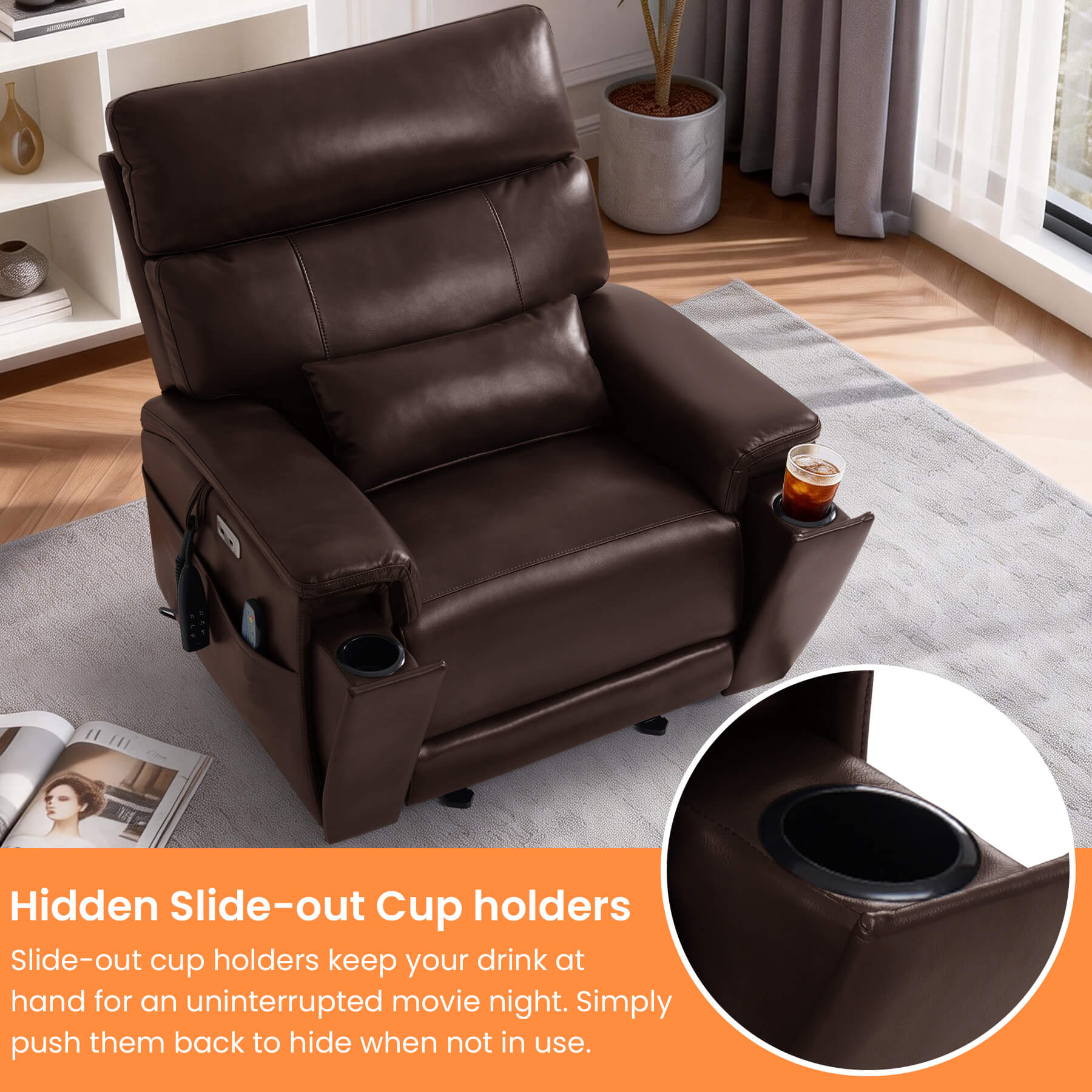 Triple Motor Infinite Position Power Lift Recliner Chair with Adjustable Headrest & Hidden Cup Holders, Massage & Heat, Leather - Image 17