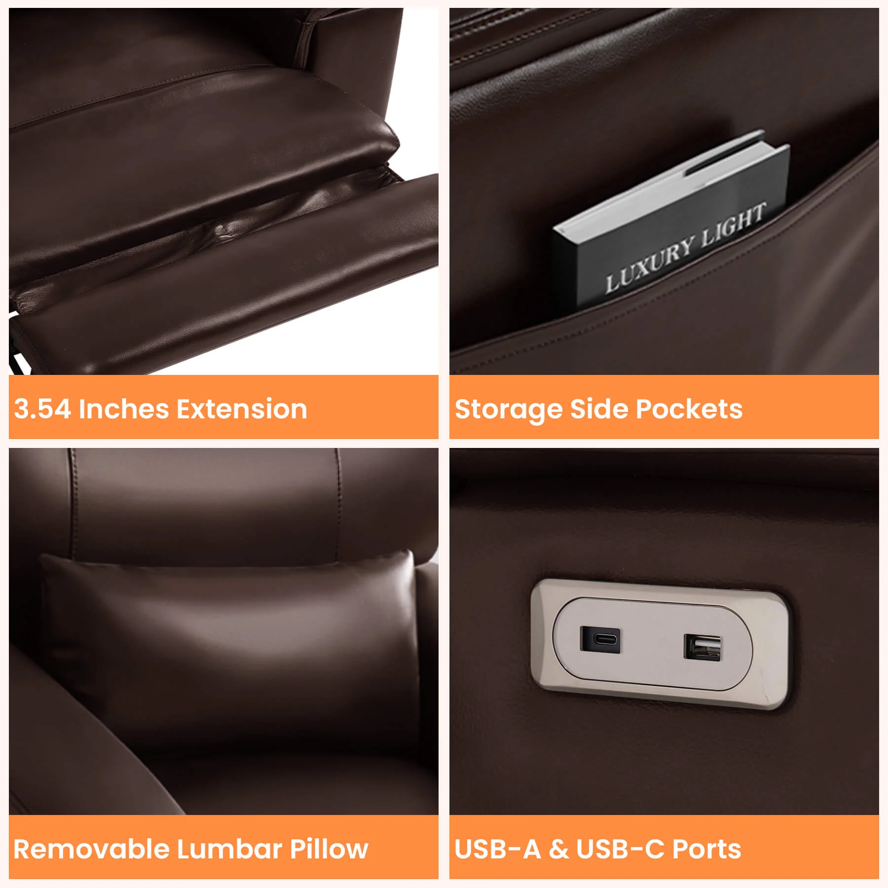 Triple Motor Infinite Position Power Lift Recliner Chair with Adjustable Headrest & Hidden Cup Holders, Massage & Heat, Leather - Image 21