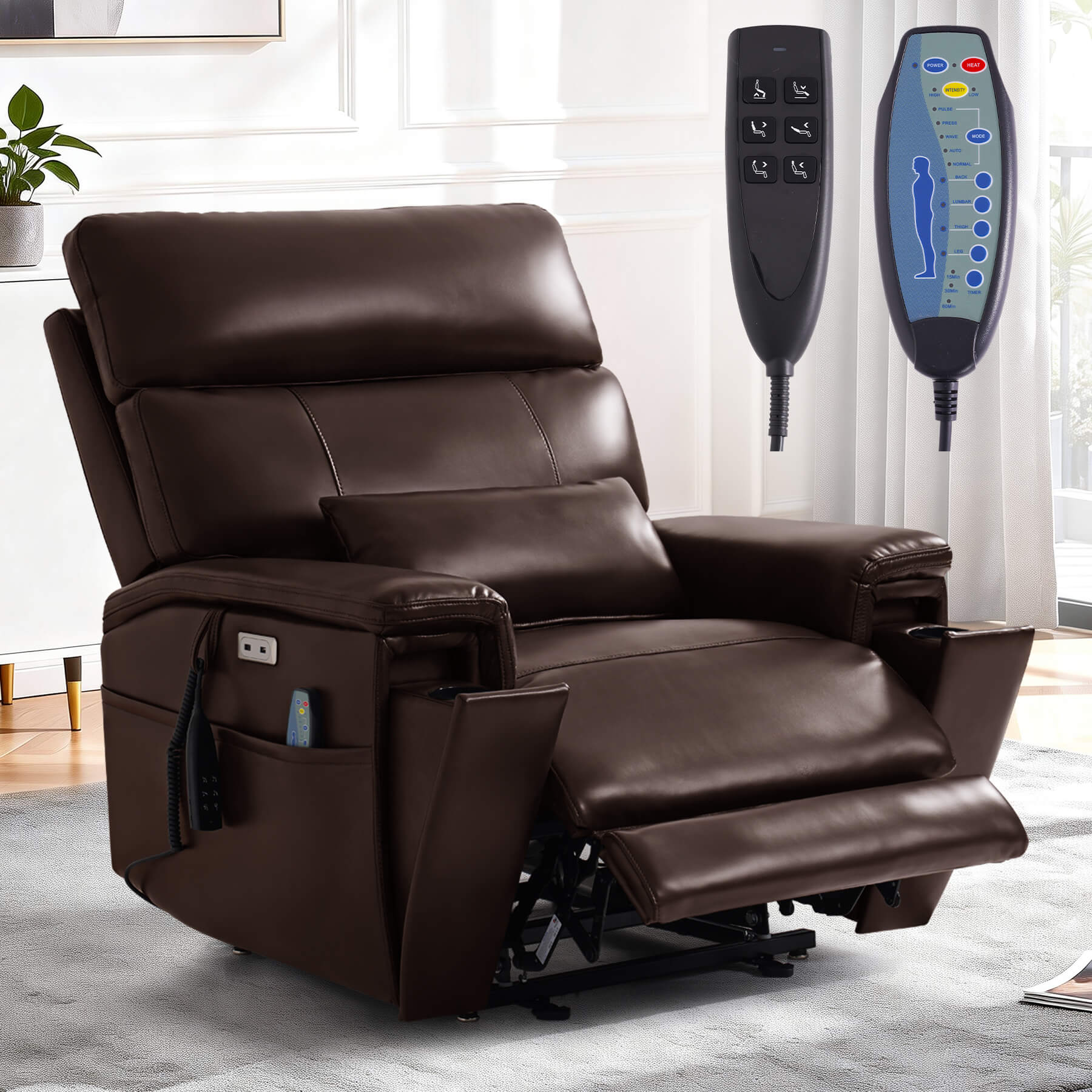 Triple Motor Infinite Position Power Lift Recliner Chair with Adjustable Headrest & Hidden Cup Holders, Massage & Heat, Leather - Image 22