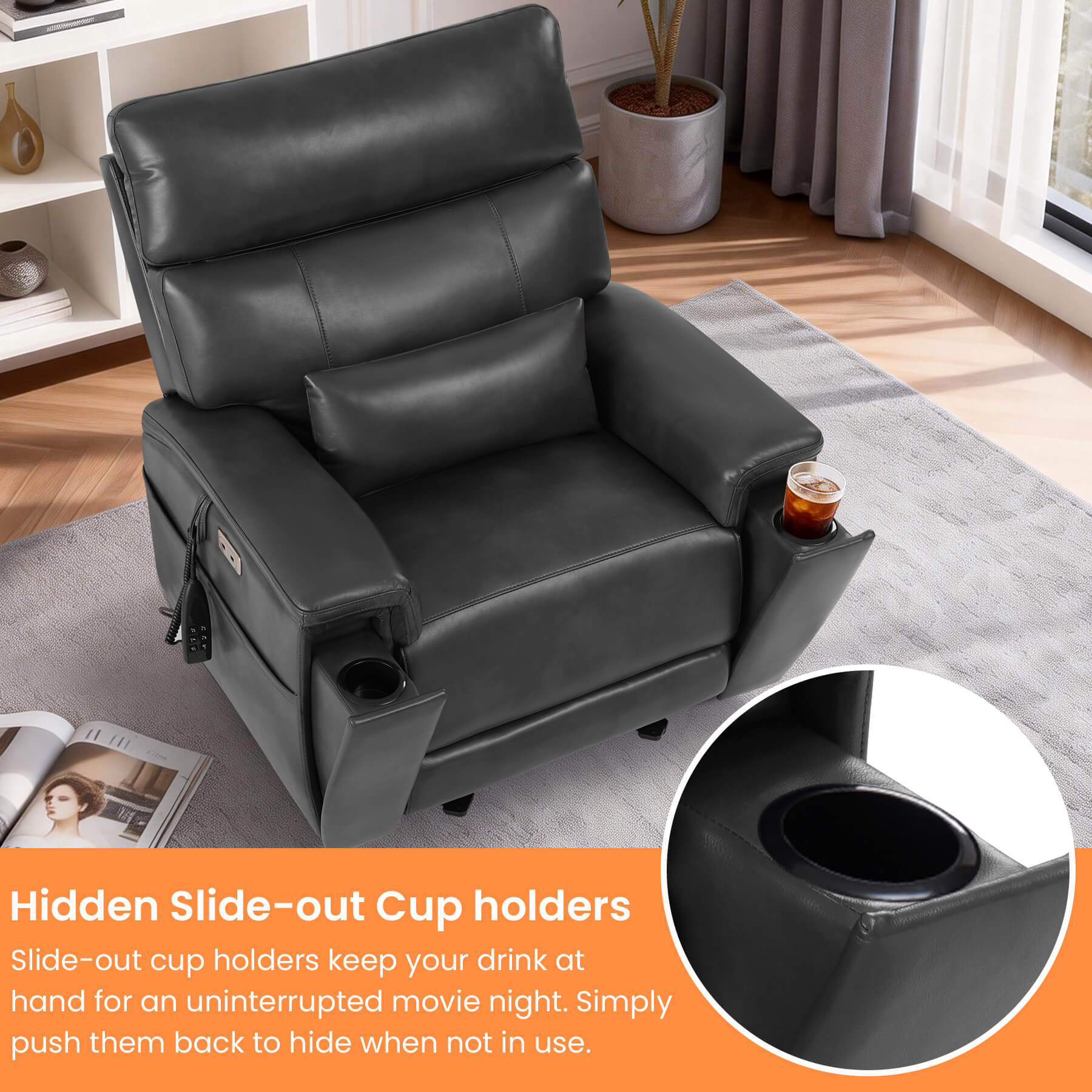 Triple Motor Infinite Position Power Lift Recliner Chair with Adjustable Headrest & Hidden Cup Holders, Massage & Heat, Leather - Image 28