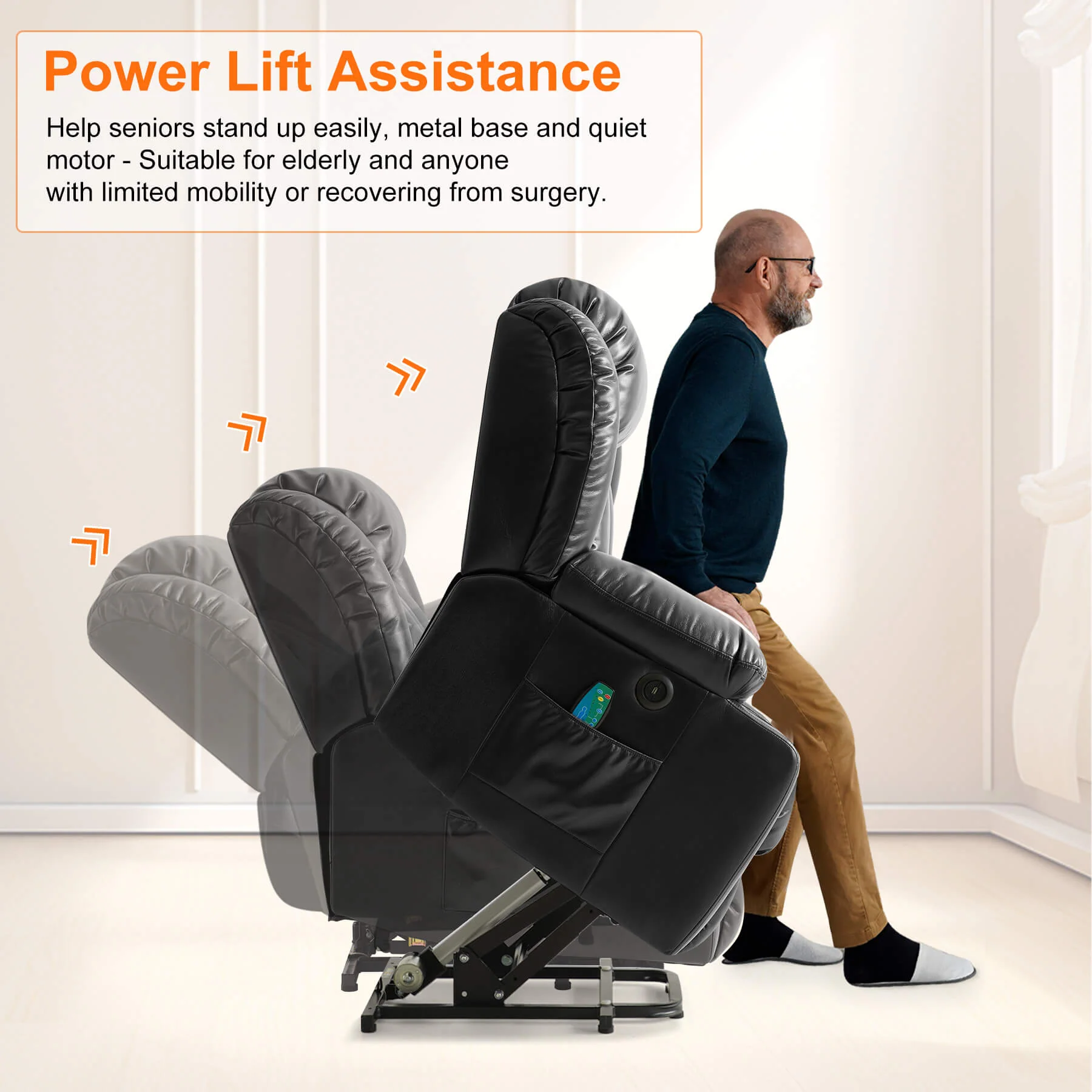 Luxury Power Lift Recliner Chair With Vibration Massage and Heating, 38" Width - Image 12