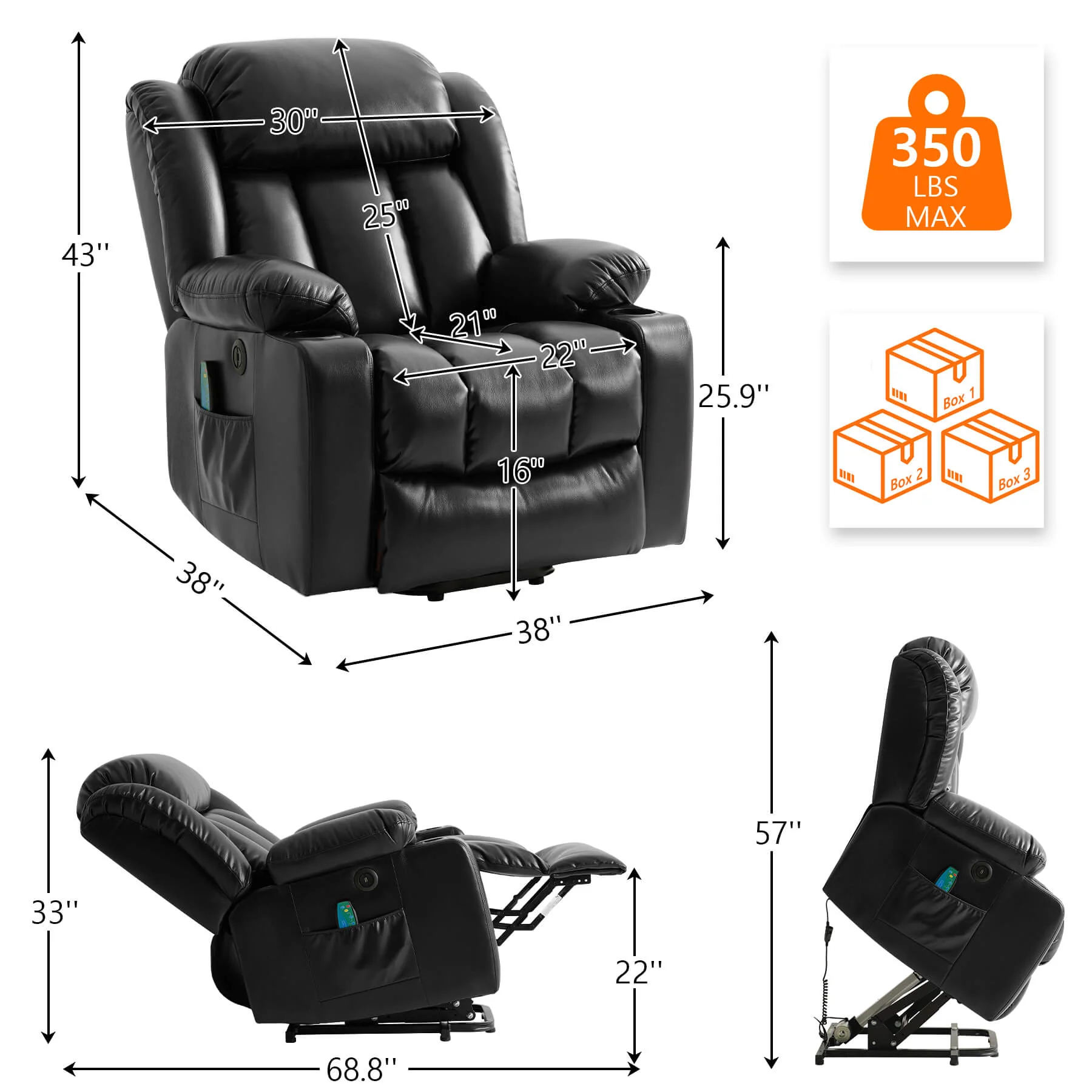 Luxury Power Lift Recliner Chair With Vibration Massage and Heating, 38" Width - Image 13