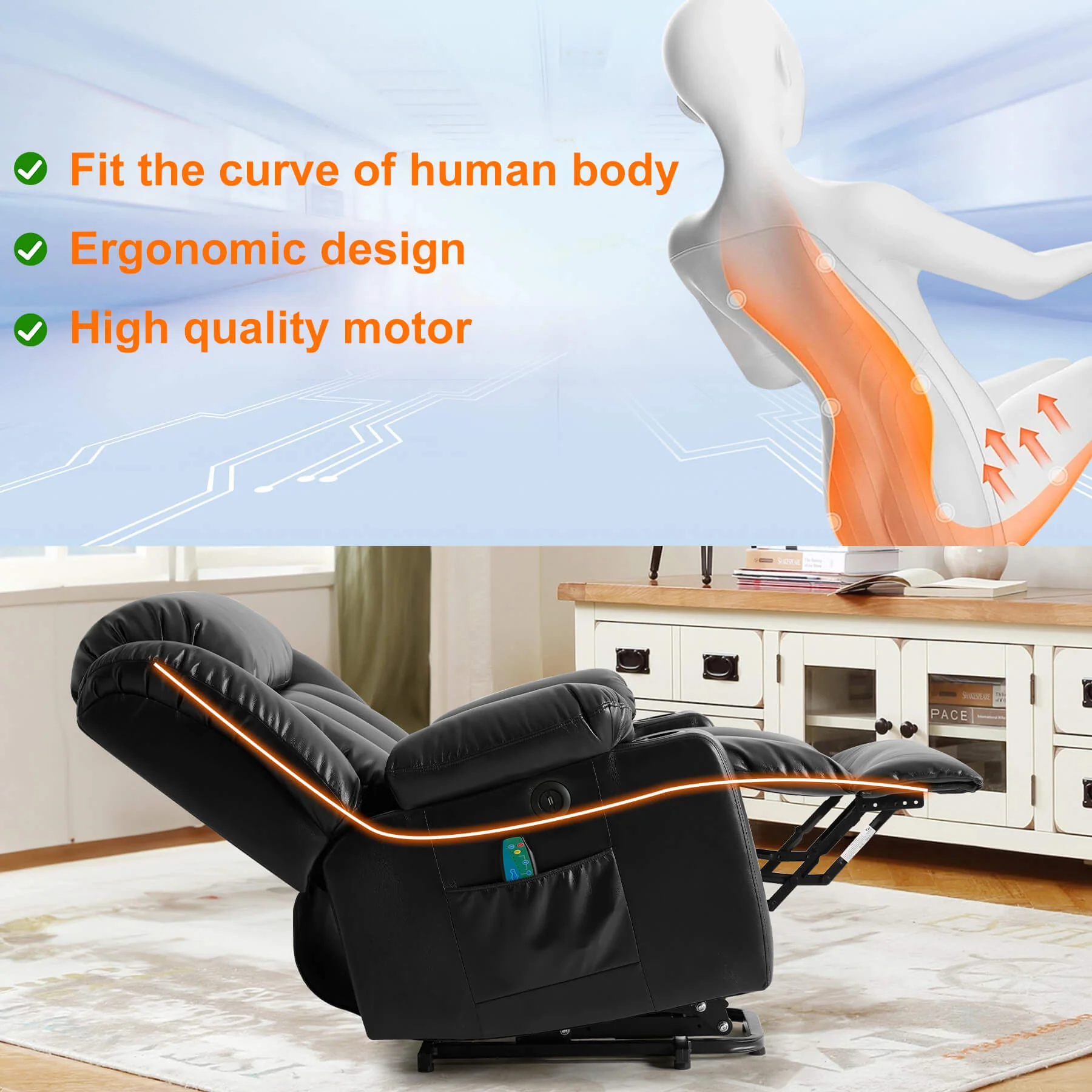 Luxury Power Lift Recliner Chair With Vibration Massage and Heating, 38" Width - Image 14