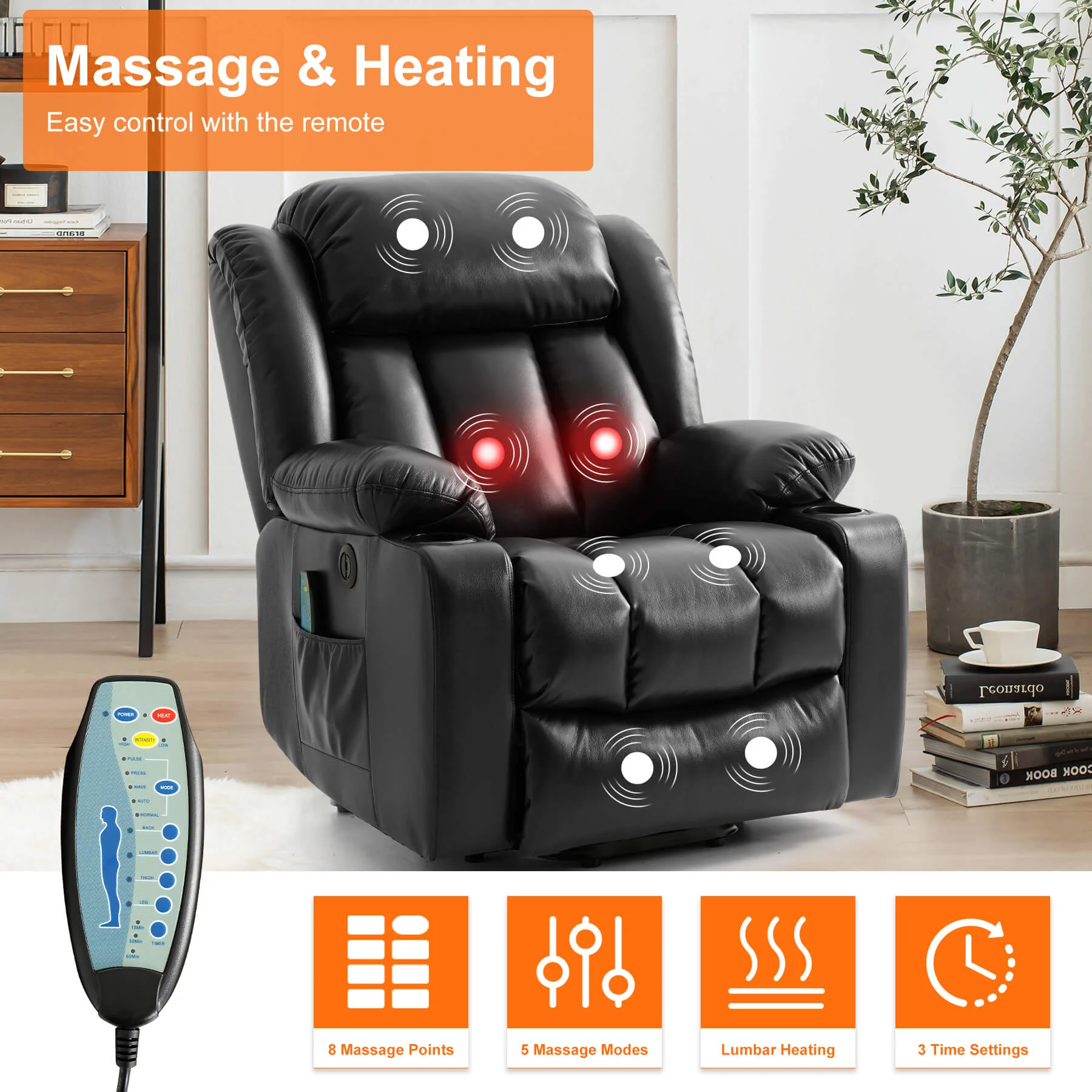 Luxury Power Lift Recliner Chair With Vibration Massage and Heating, 38" Width - Image 15