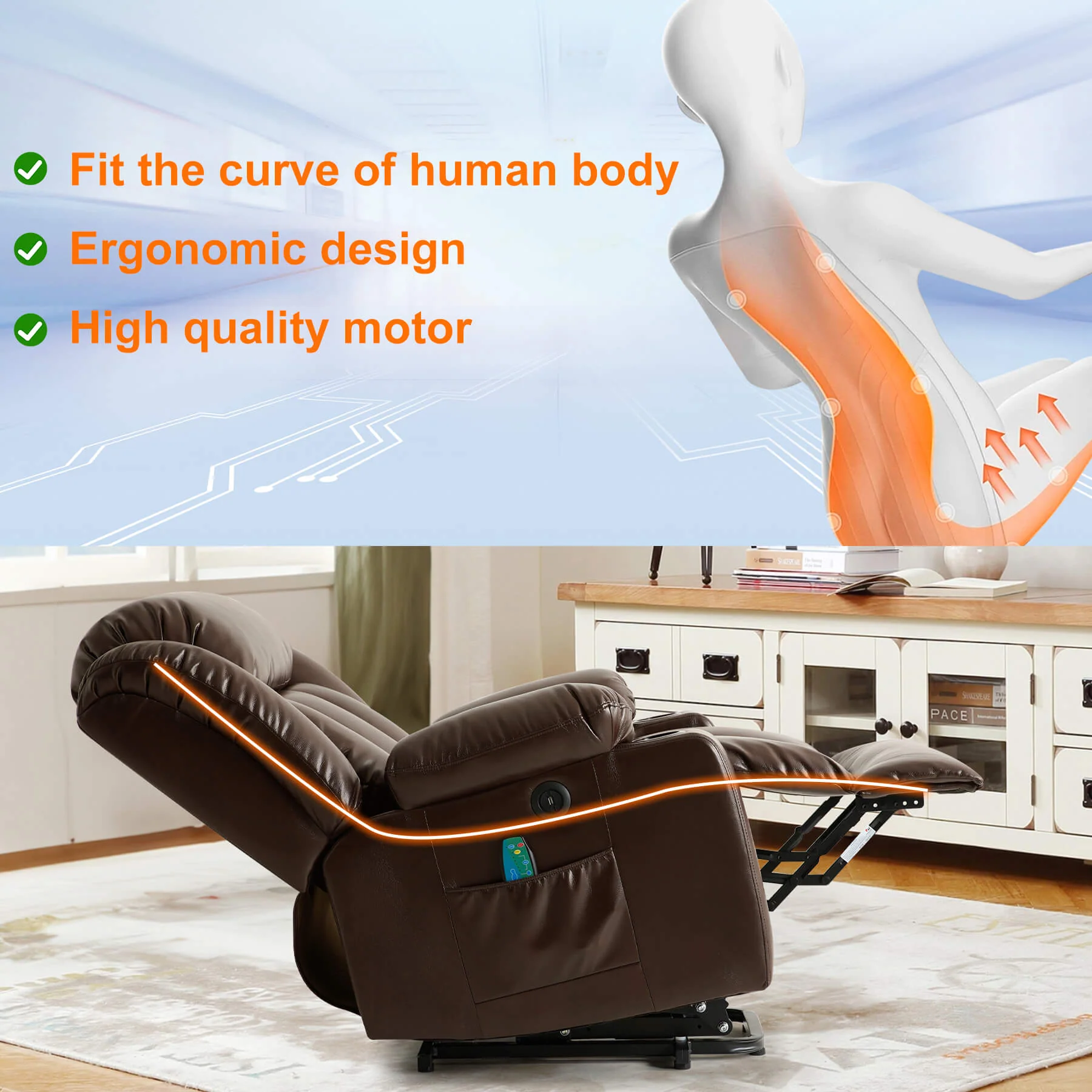 Luxury Power Lift Recliner Chair With Vibration Massage and Heating, 38" Width - Image 4