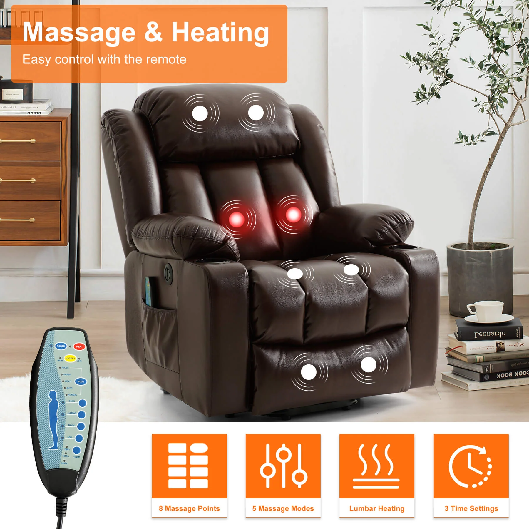 Luxury Power Lift Recliner Chair With Vibration Massage and Heating, 38" Width - Image 5