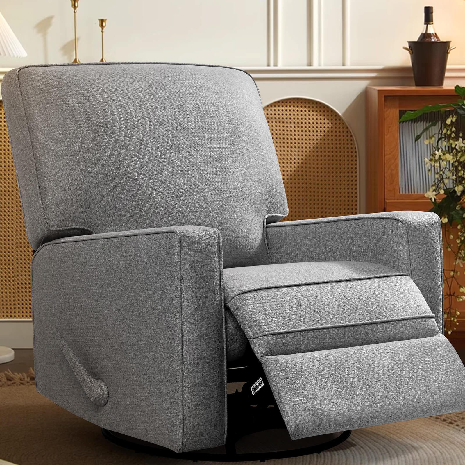 Large Swivel Rocking Recliner, Nursery Swivel Glider Fabric Manual Recliner Chair, Max 360° Swivel 30° Rocking, 35.4" Width - Image 14