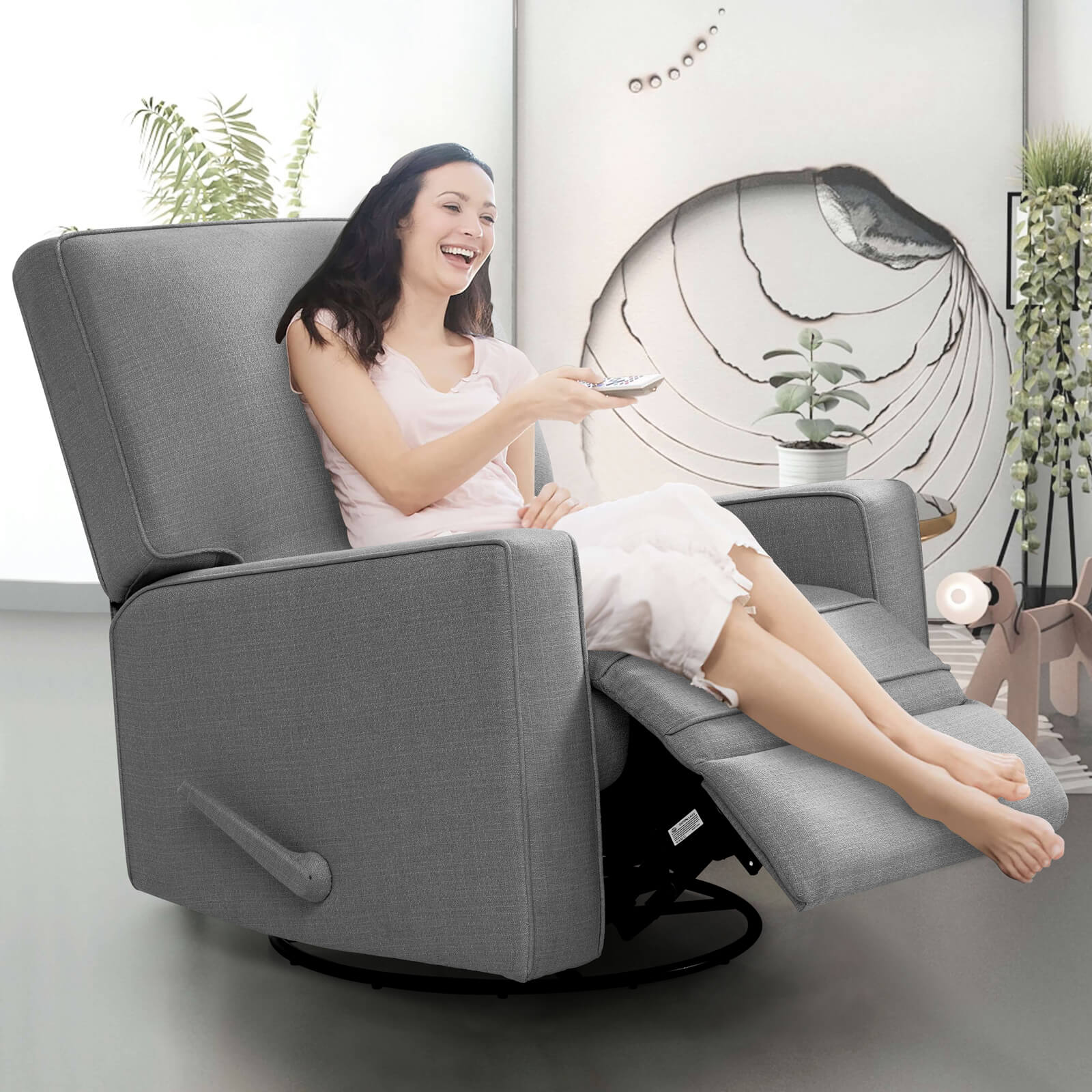 Large Swivel Rocking Recliner, Nursery Swivel Glider Fabric Manual Recliner Chair, Max 360° Swivel 30° Rocking, 35.4" Width - Image 15