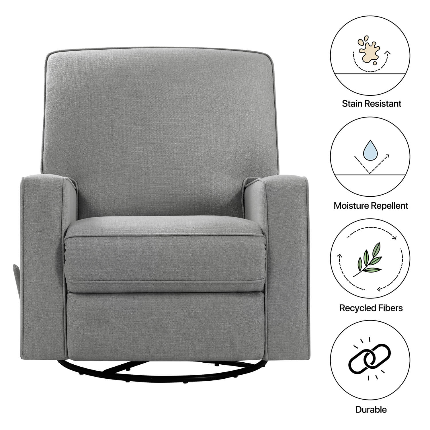 Large Swivel Rocking Recliner, Nursery Swivel Glider Fabric Manual Recliner Chair, Max 360° Swivel 30° Rocking, 35.4" Width - Image 17