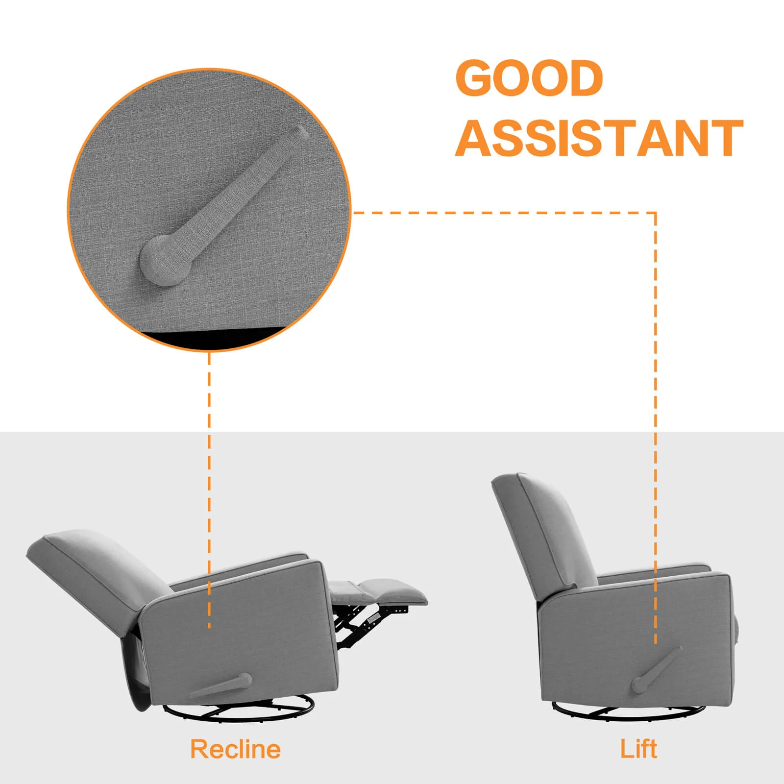 Large Swivel Rocking Recliner, Nursery Swivel Glider Fabric Manual Recliner Chair, Max 360° Swivel 30° Rocking, 35.4" Width - Image 21