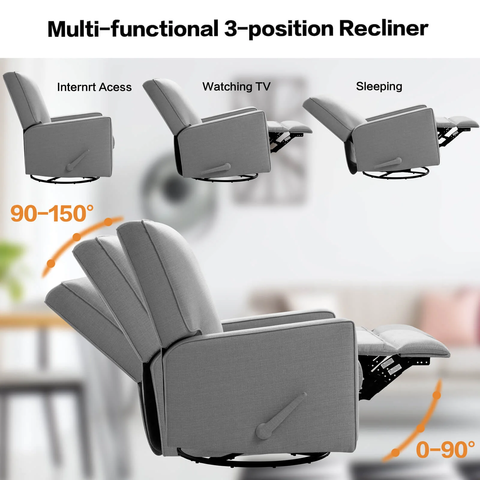 Large Swivel Rocking Recliner, Nursery Swivel Glider Fabric Manual Recliner Chair, Max 360° Swivel 30° Rocking, 35.4" Width - Image 23
