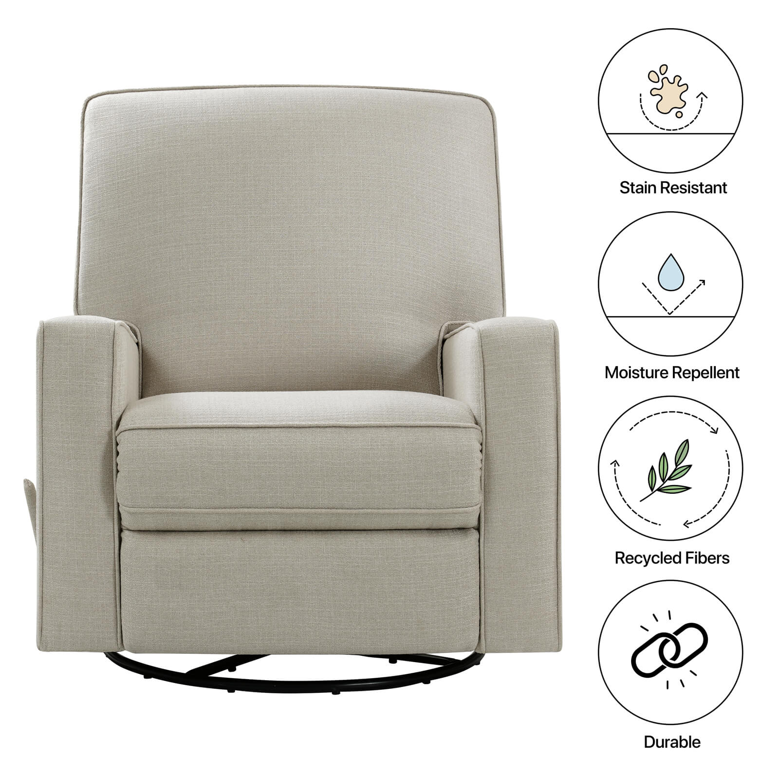 Large Swivel Rocking Recliner, Nursery Swivel Glider Fabric Manual Recliner Chair, Max 360° Swivel 30° Rocking, 35.4" Width - Image 3