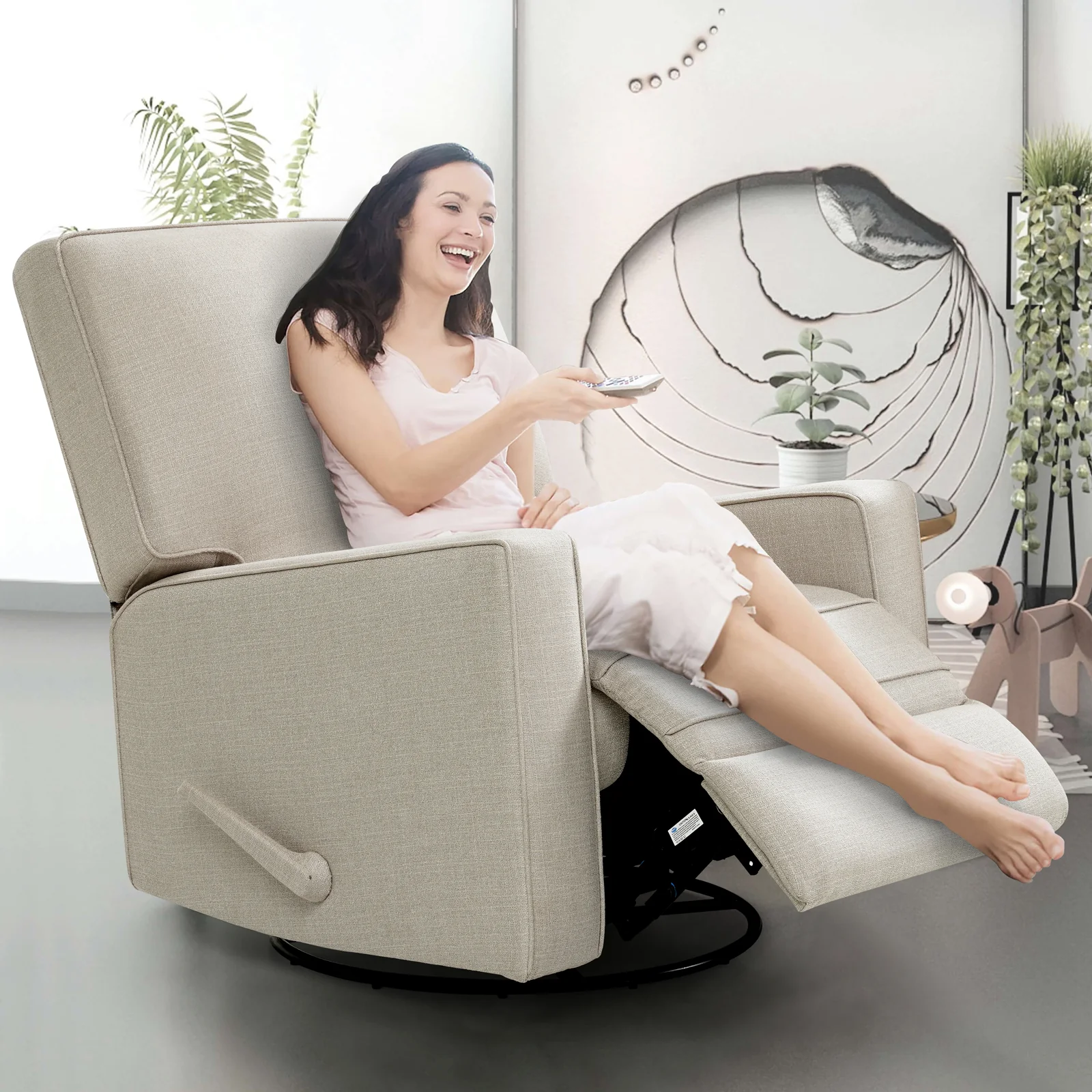 Large Swivel Rocking Recliner, Nursery Swivel Glider Fabric Manual Recliner Chair, Max 360° Swivel 30° Rocking, 35.4" Width - Image 4