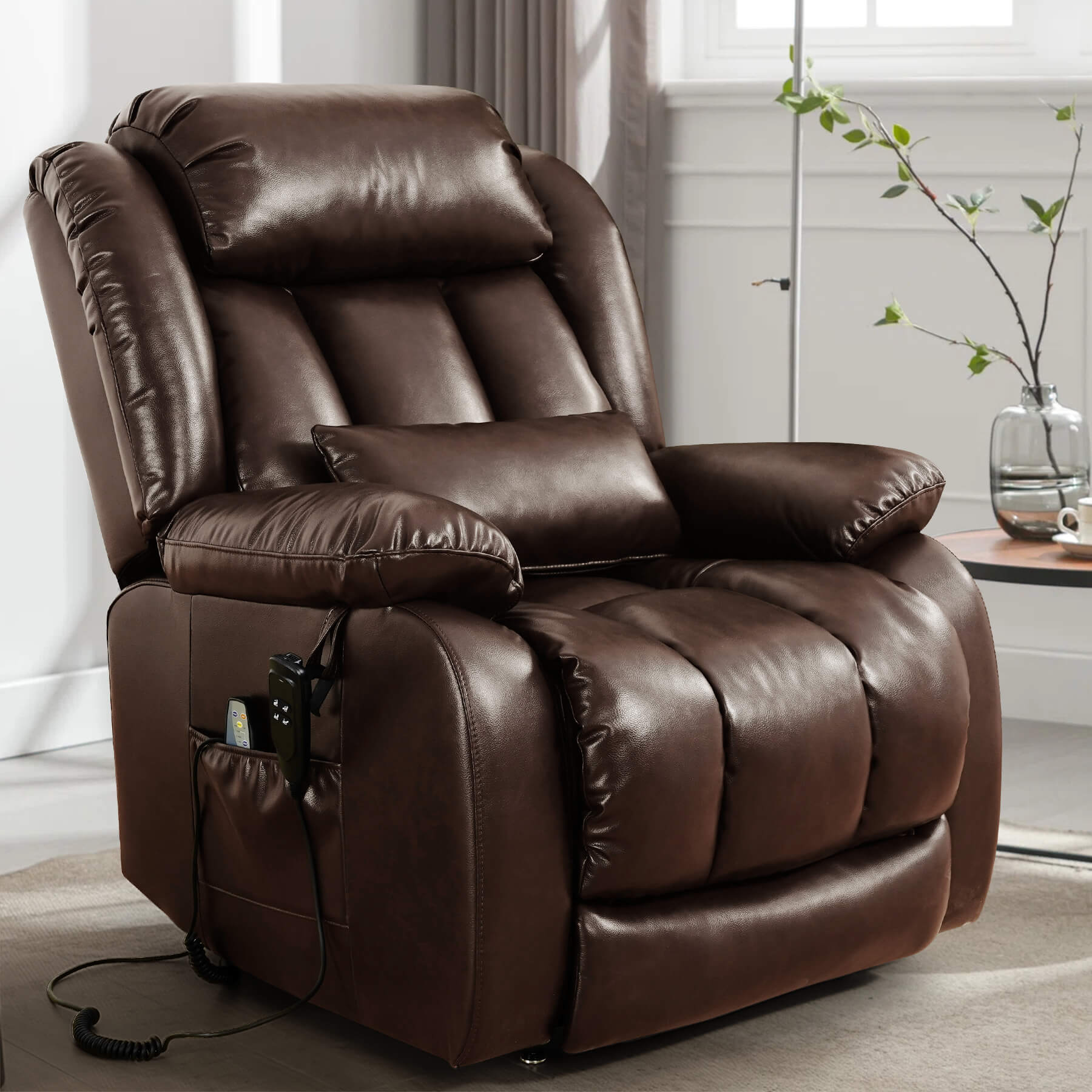 Infinite Position Lift Recliner Chair W/ Massage and Heating, Power by Dual Motor, Real Leather - Image 11
