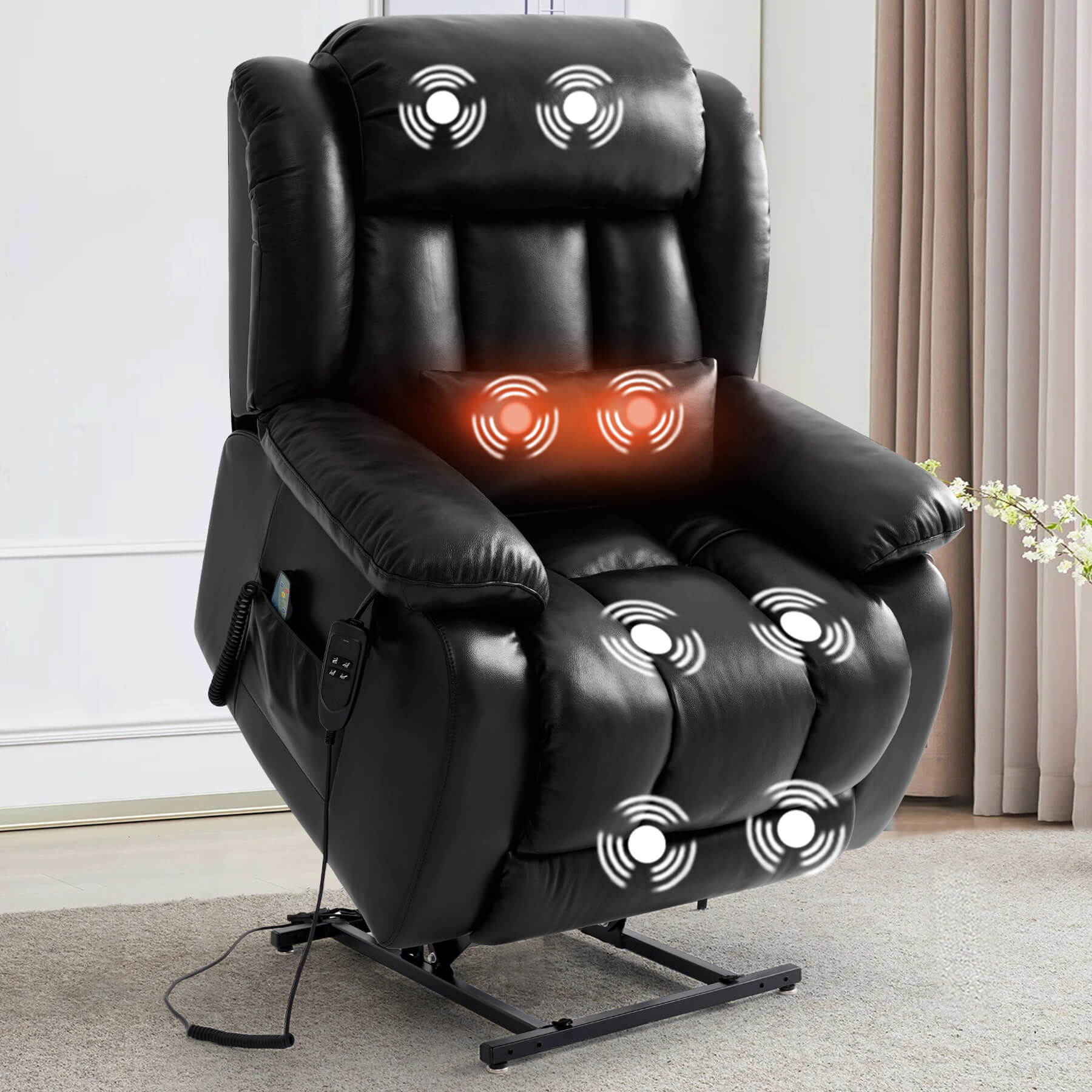 Infinite Position Lift Recliner Chair W/ Massage and Heating, Power by Dual Motor, Real Leather - Image 13