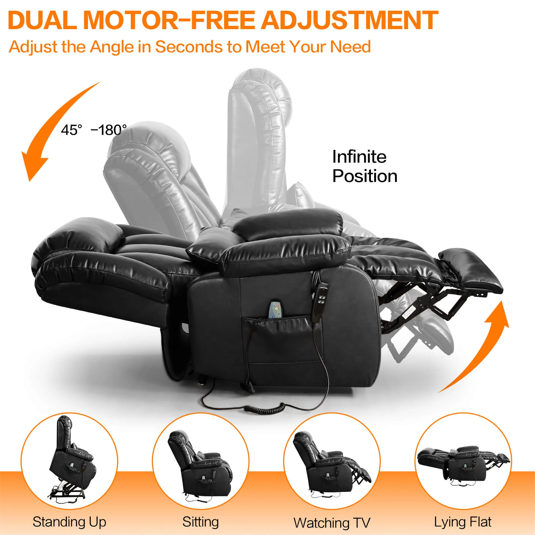 Infinite Position Lift Recliner Chair W/ Massage and Heating, Power by Dual Motor, Real Leather - Image 16