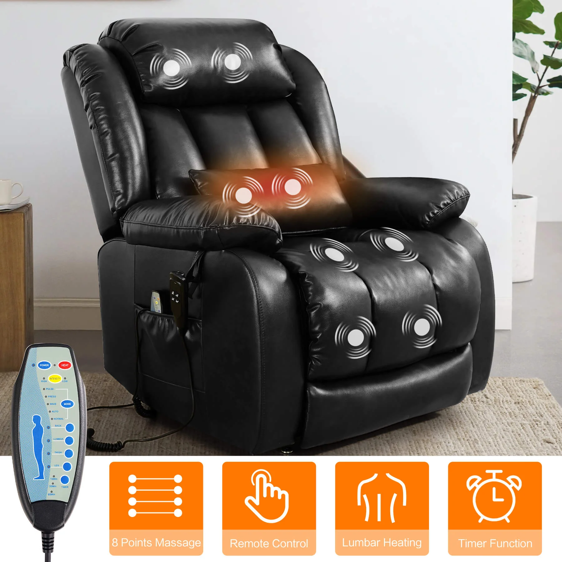 Infinite Position Lift Recliner Chair W/ Massage and Heating, Power by Dual Motor, Real Leather - Image 18