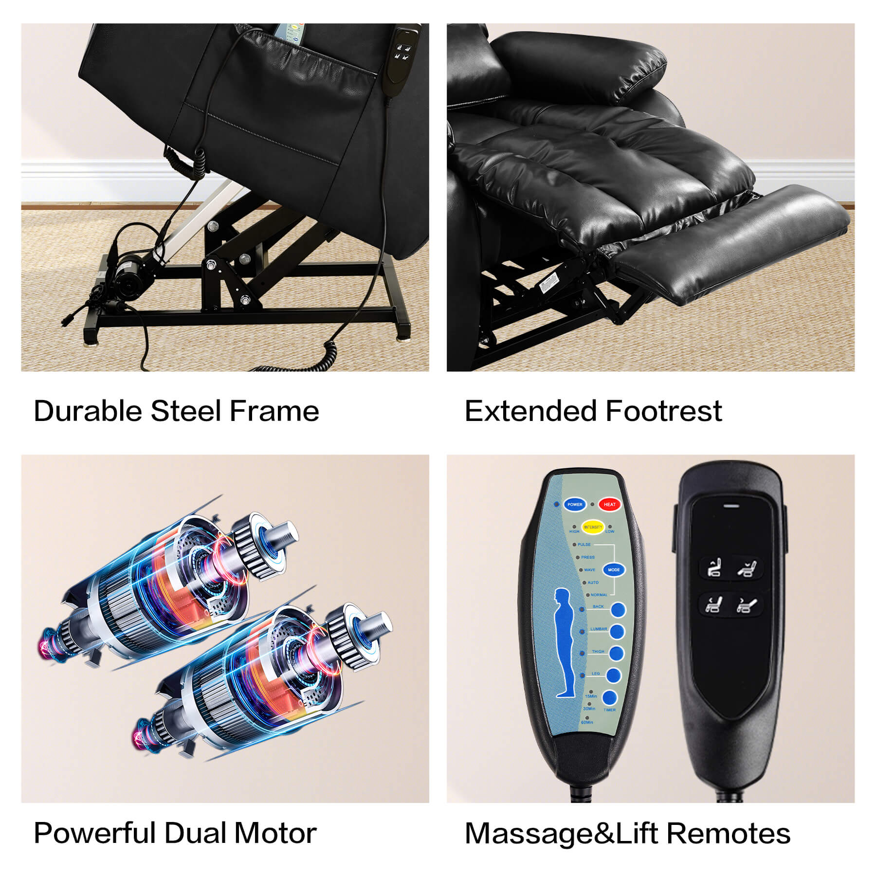 Infinite Position Lift Recliner Chair W/ Massage and Heating, Power by Dual Motor, Real Leather - Image 19