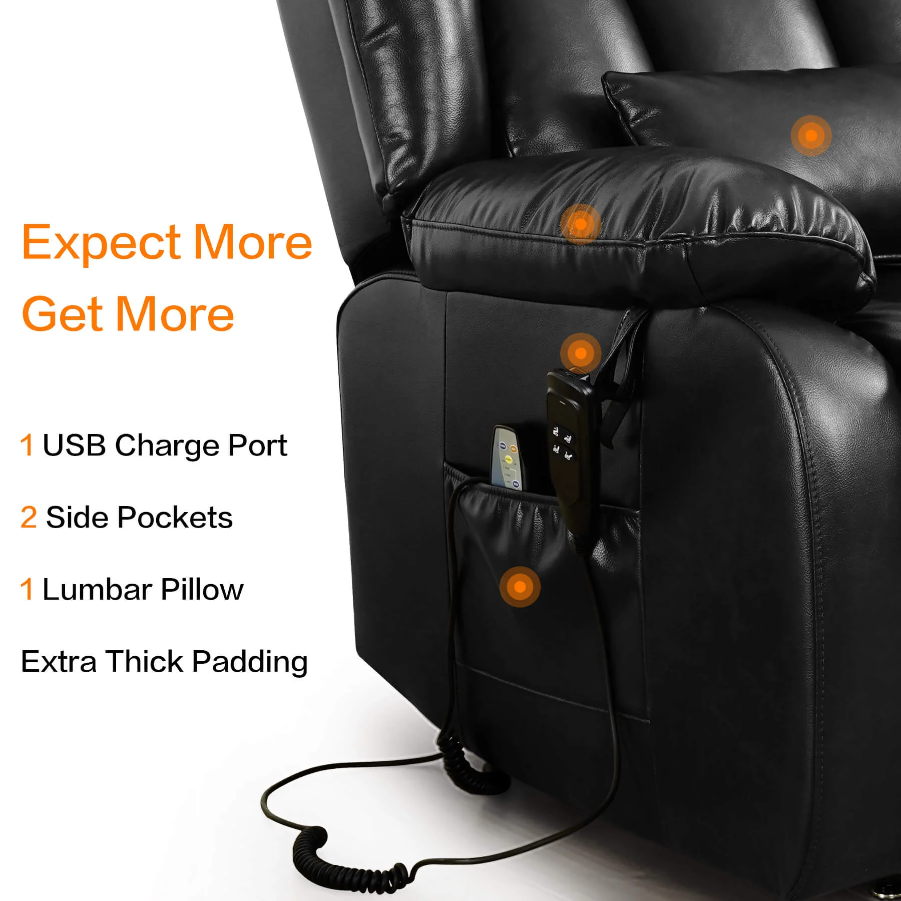 Infinite Position Lift Recliner Chair W/ Massage and Heating, Power by Dual Motor, Real Leather - Image 20