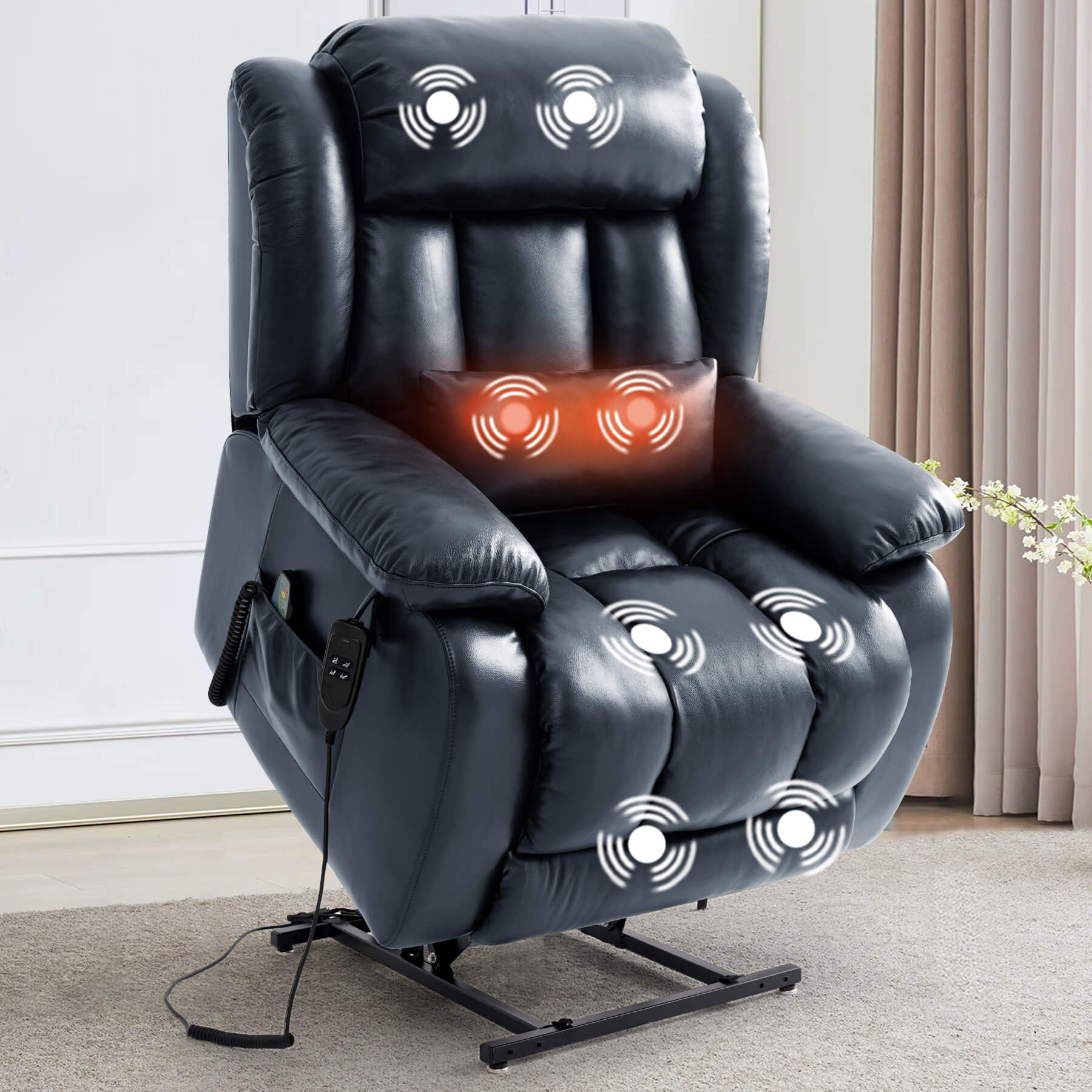 Infinite Position Lift Recliner Chair W/ Massage and Heating, Power by Dual Motor, Real Leather - Image 24