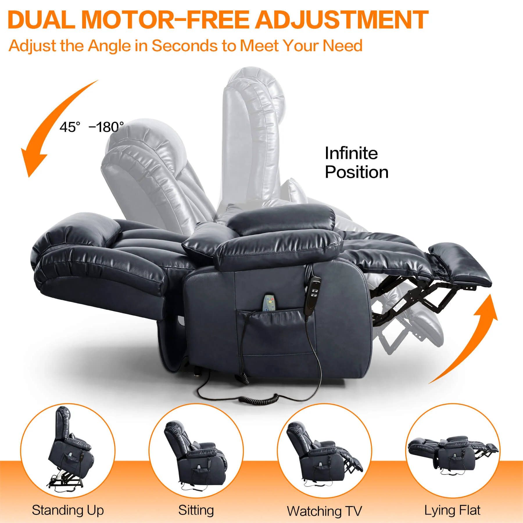 Infinite Position Lift Recliner Chair W/ Massage and Heating, Power by Dual Motor, Real Leather - Image 27