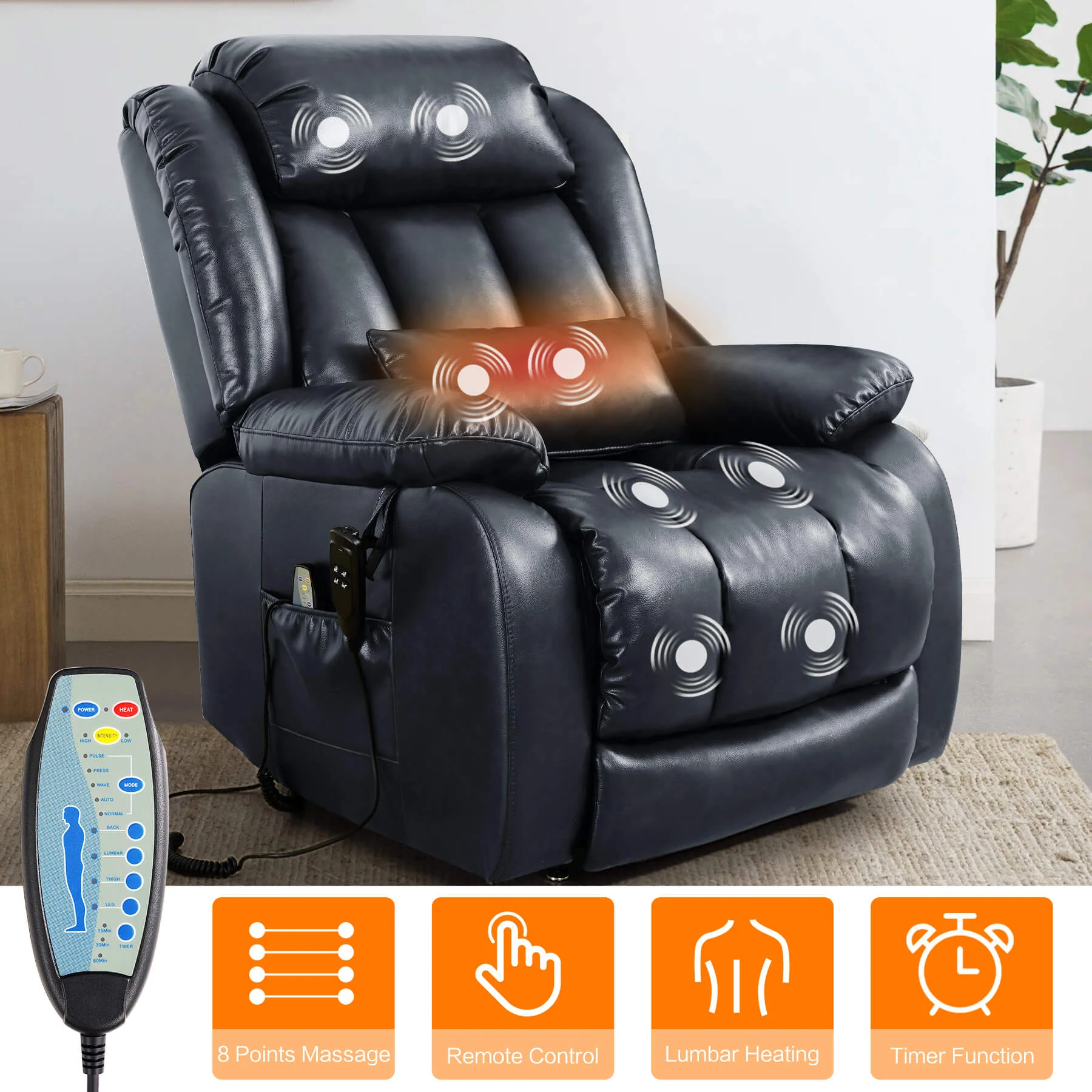 Infinite Position Lift Recliner Chair W/ Massage and Heating, Power by Dual Motor, Real Leather - Image 29
