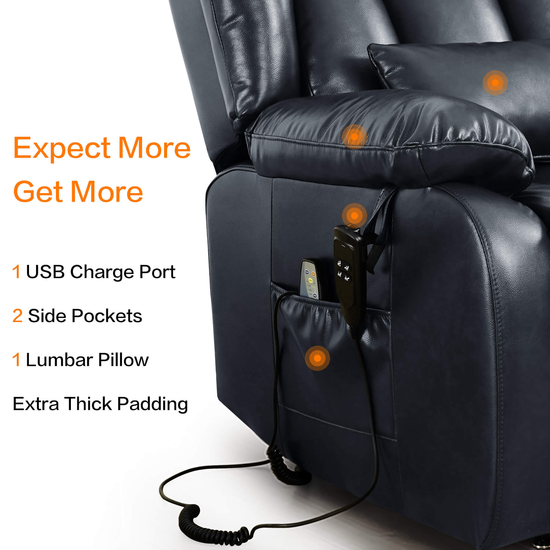 Infinite Position Lift Recliner Chair W/ Massage and Heating, Power by Dual Motor, Real Leather - Image 31