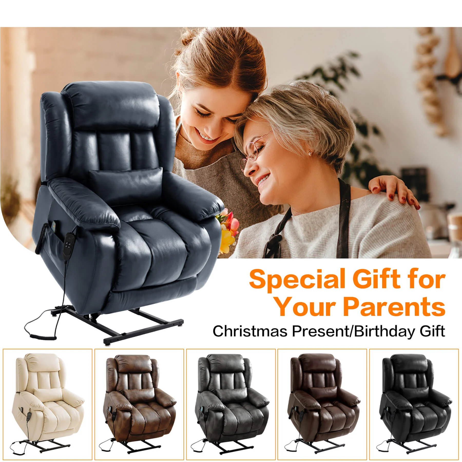 Infinite Position Lift Recliner Chair W/ Massage and Heating, Power by Dual Motor, Real Leather - Image 32
