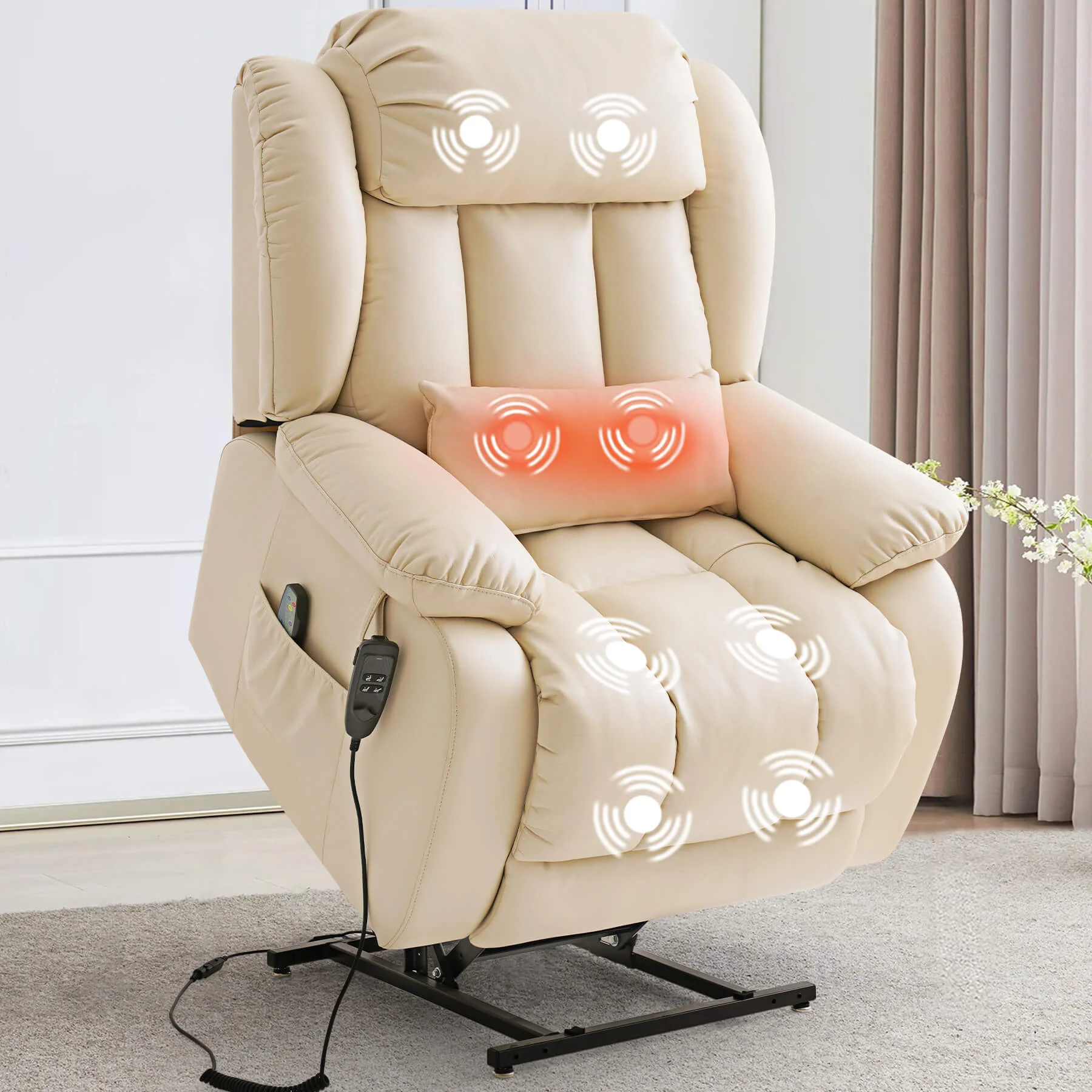 Infinite Position Lift Recliner Chair W/ Massage and Heating, Power by Dual Motor, Real Leather - Image 35