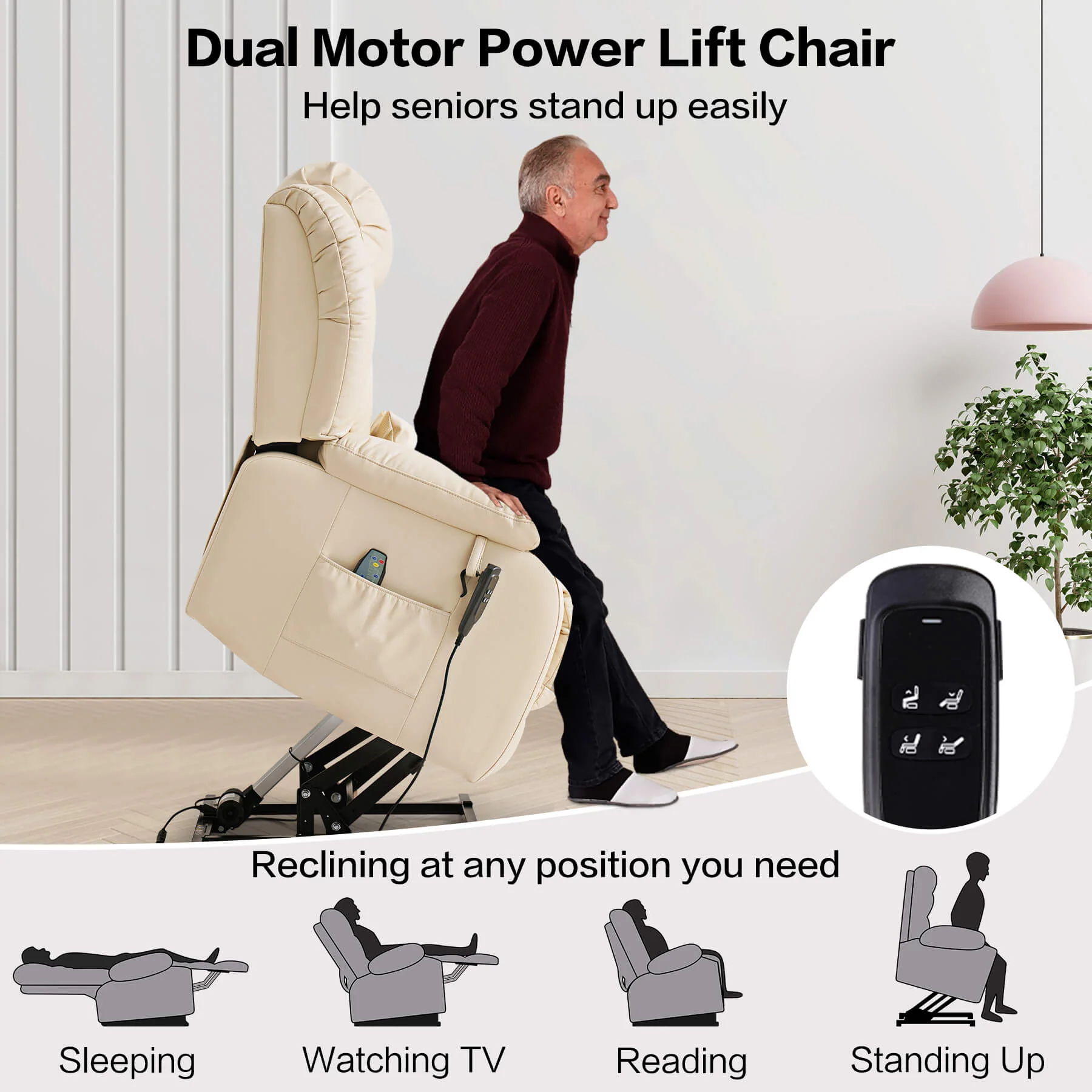 Infinite Position Lift Recliner Chair W/ Massage and Heating, Power by Dual Motor, Real Leather - Image 37