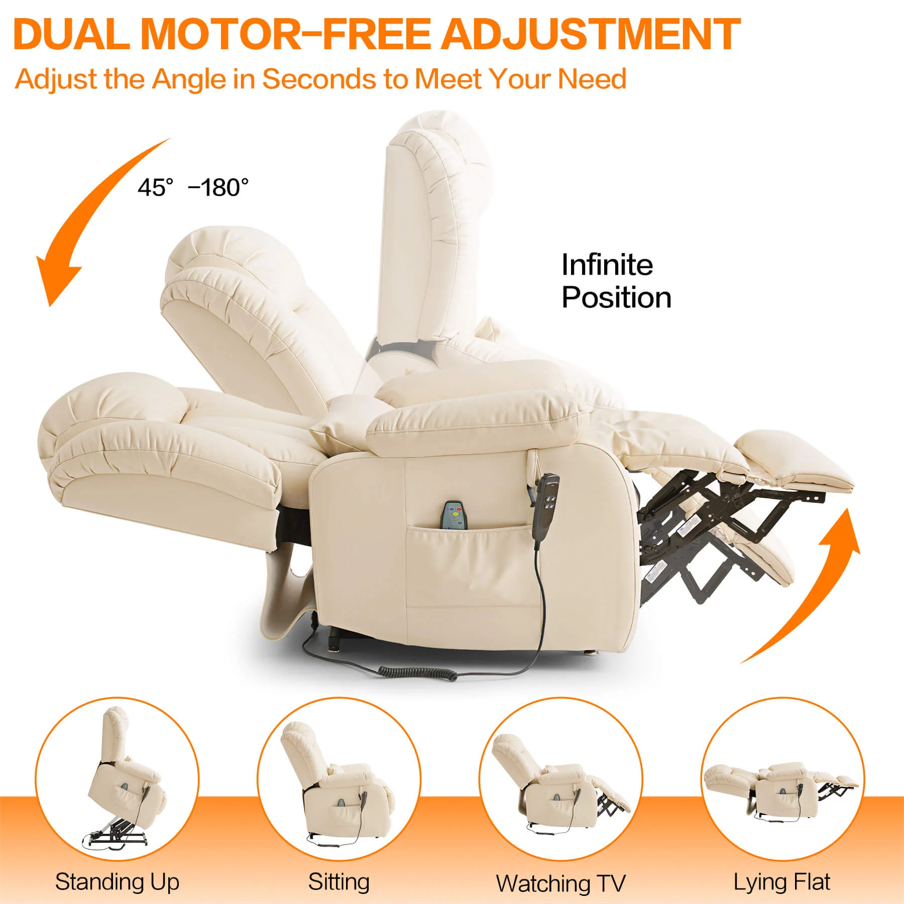 Infinite Position Lift Recliner Chair W/ Massage and Heating, Power by Dual Motor, Real Leather - Image 38