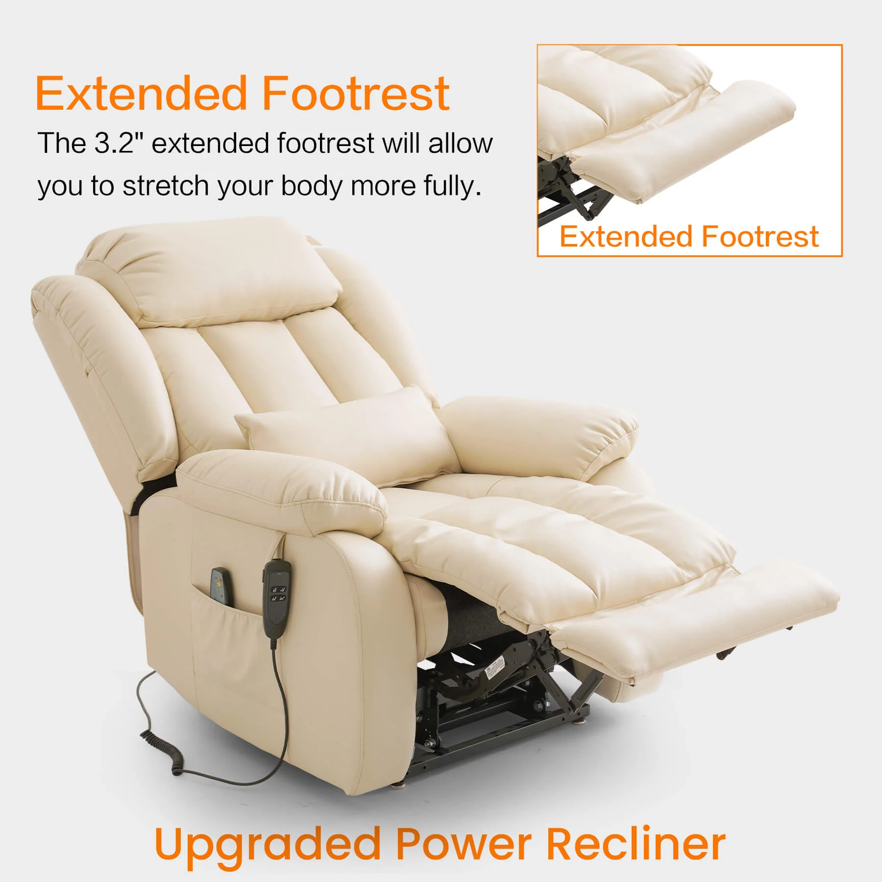 Infinite Position Lift Recliner Chair W/ Massage and Heating, Power by Dual Motor, Real Leather - Image 39