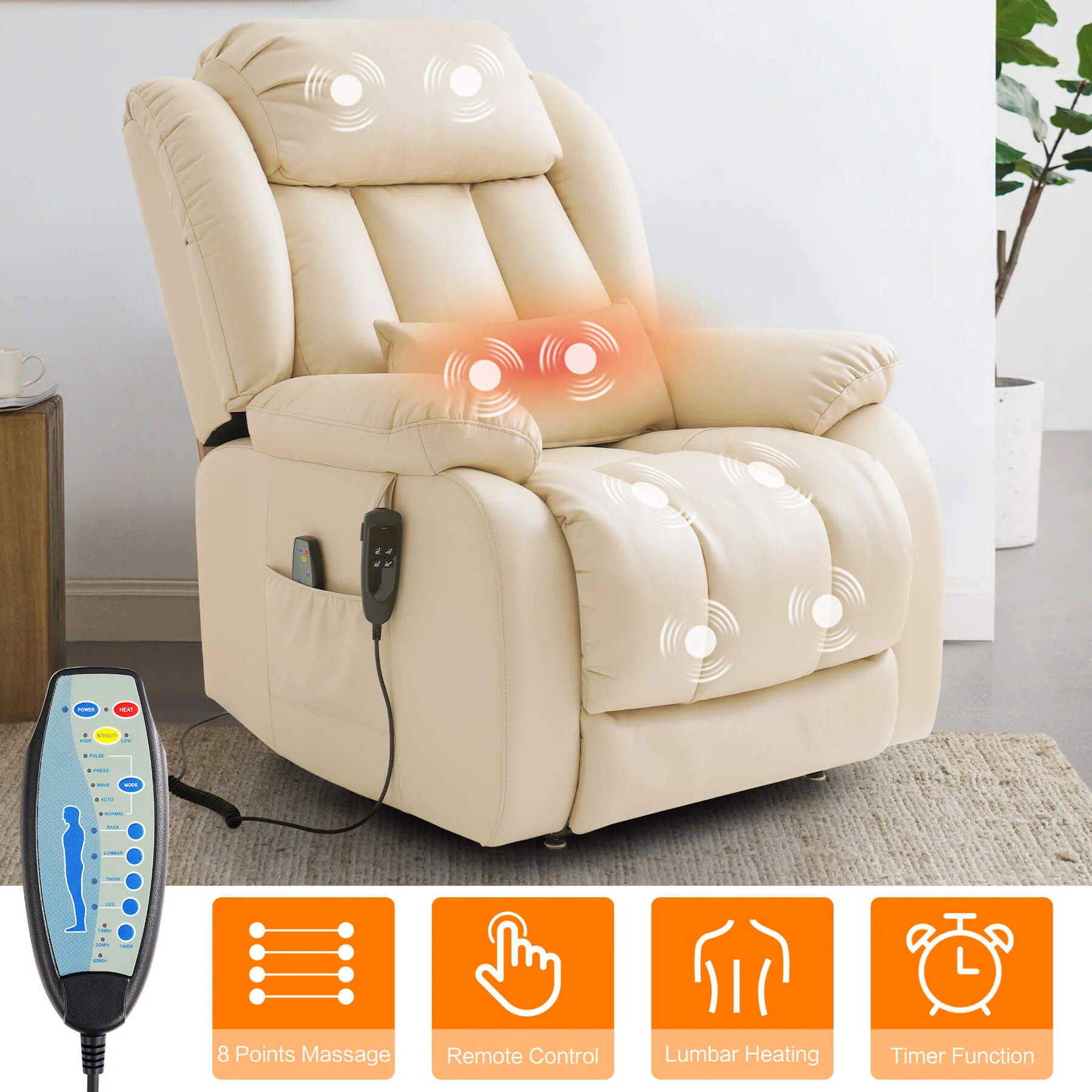 Infinite Position Lift Recliner Chair W/ Massage and Heating, Power by Dual Motor, Real Leather - Image 40