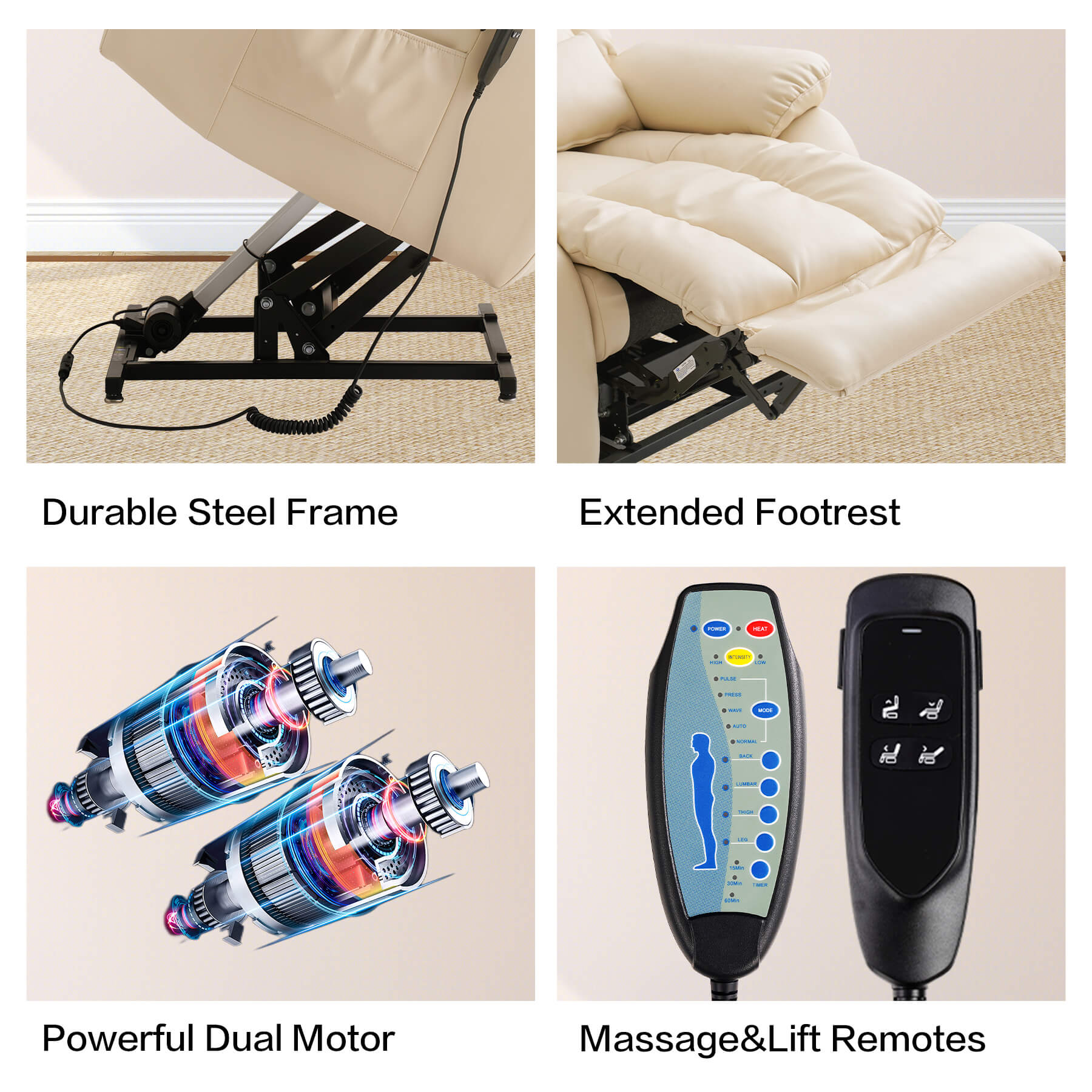 Infinite Position Lift Recliner Chair W/ Massage and Heating, Power by Dual Motor, Real Leather - Image 41