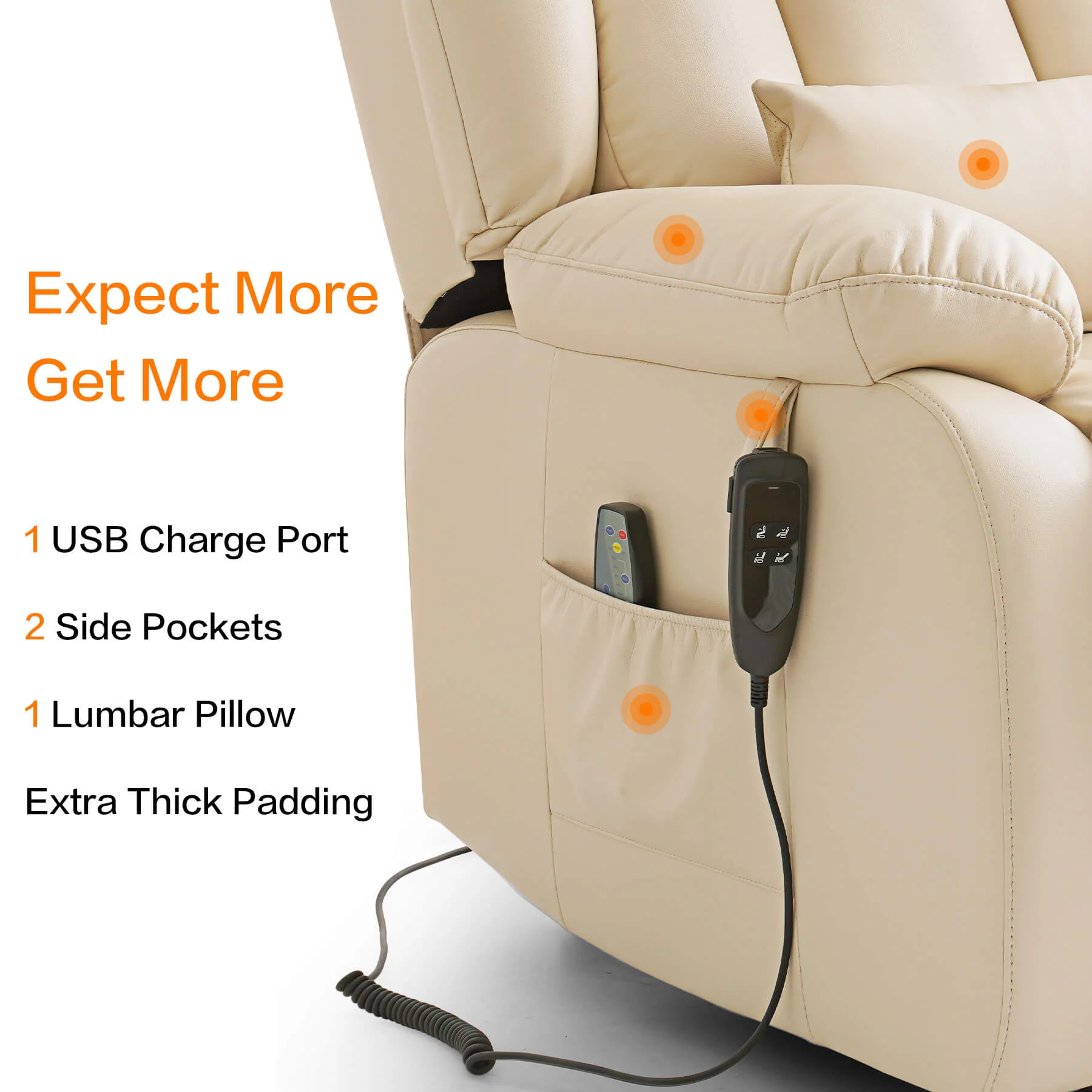 Infinite Position Lift Recliner Chair W/ Massage and Heating, Power by Dual Motor, Real Leather - Image 42