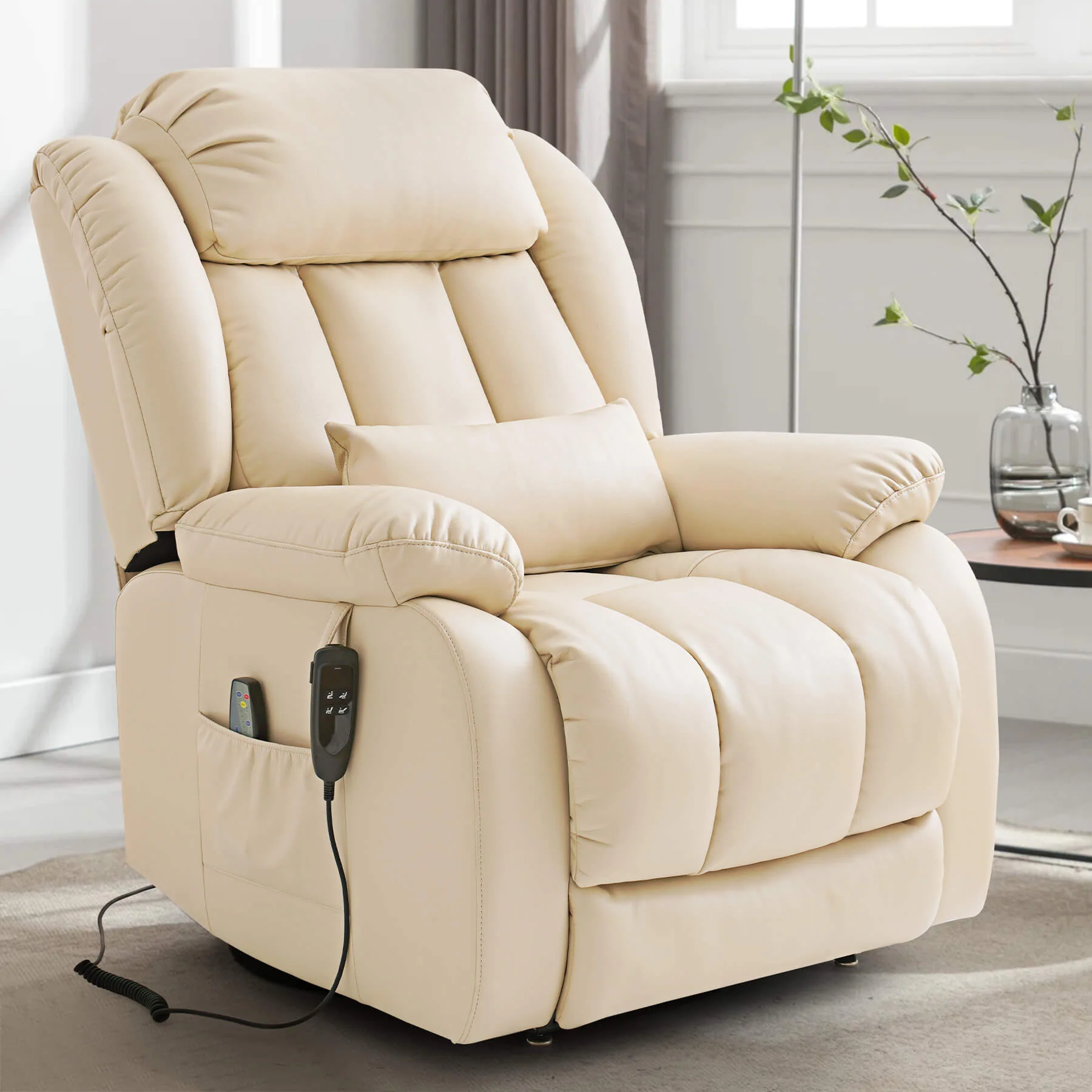 Infinite Position Lift Recliner Chair W/ Massage and Heating, Power by Dual Motor, Real Leather - Image 44