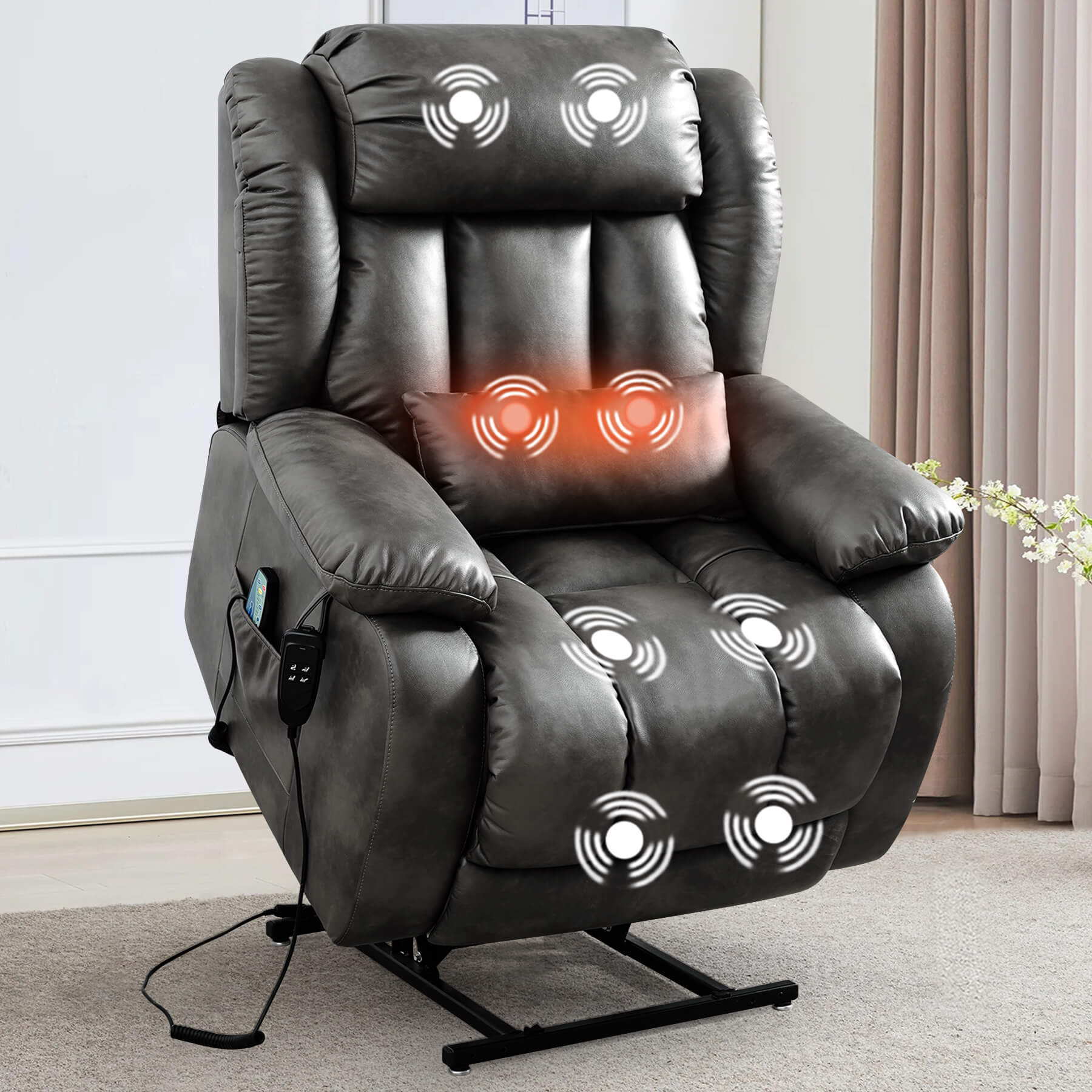 Infinite Position Lift Recliner Chair W/ Massage and Heating, Power by Dual Motor, Real Leather - Image 46