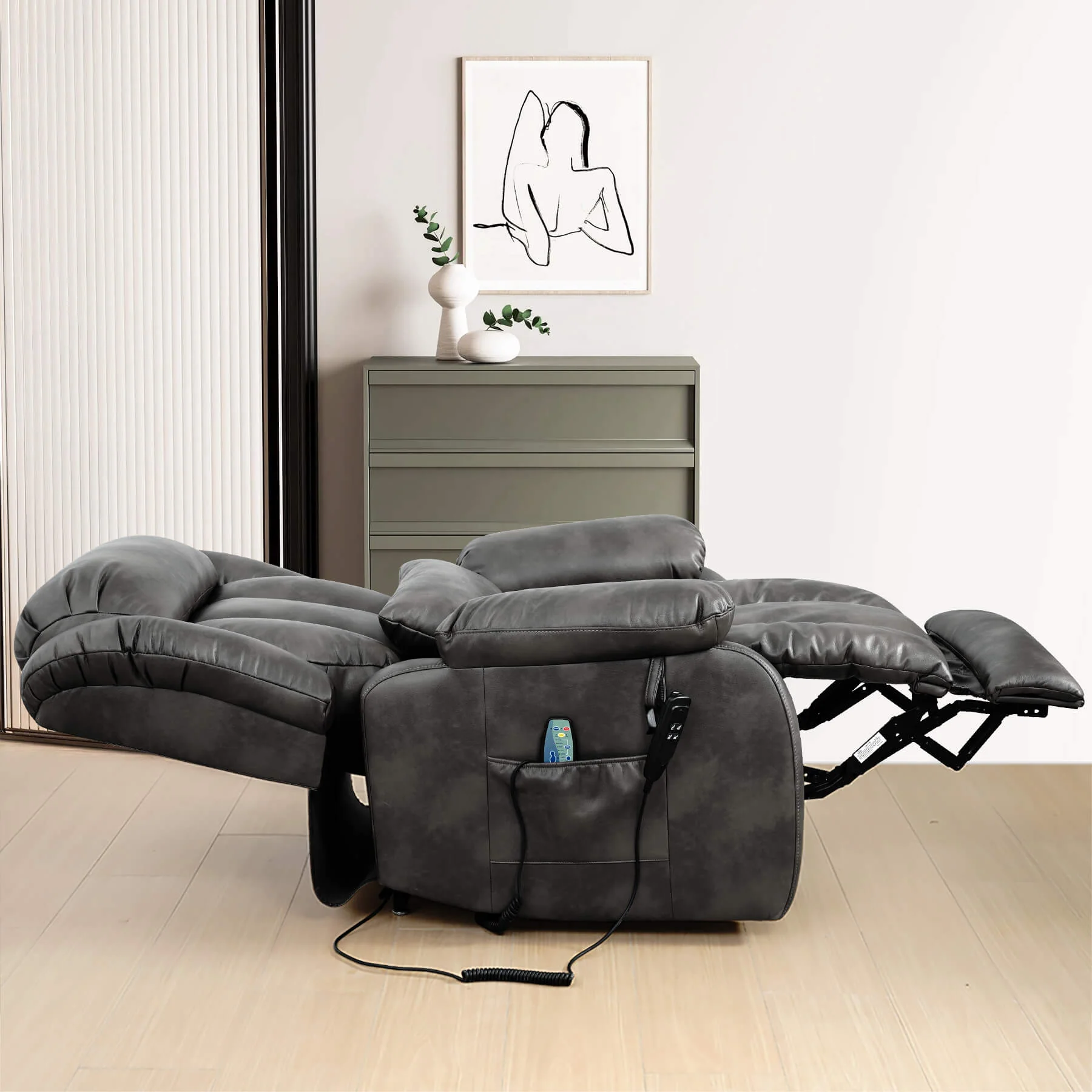 Infinite Position Lift Recliner Chair W/ Massage and Heating, Power by Dual Motor, Real Leather - Image 47