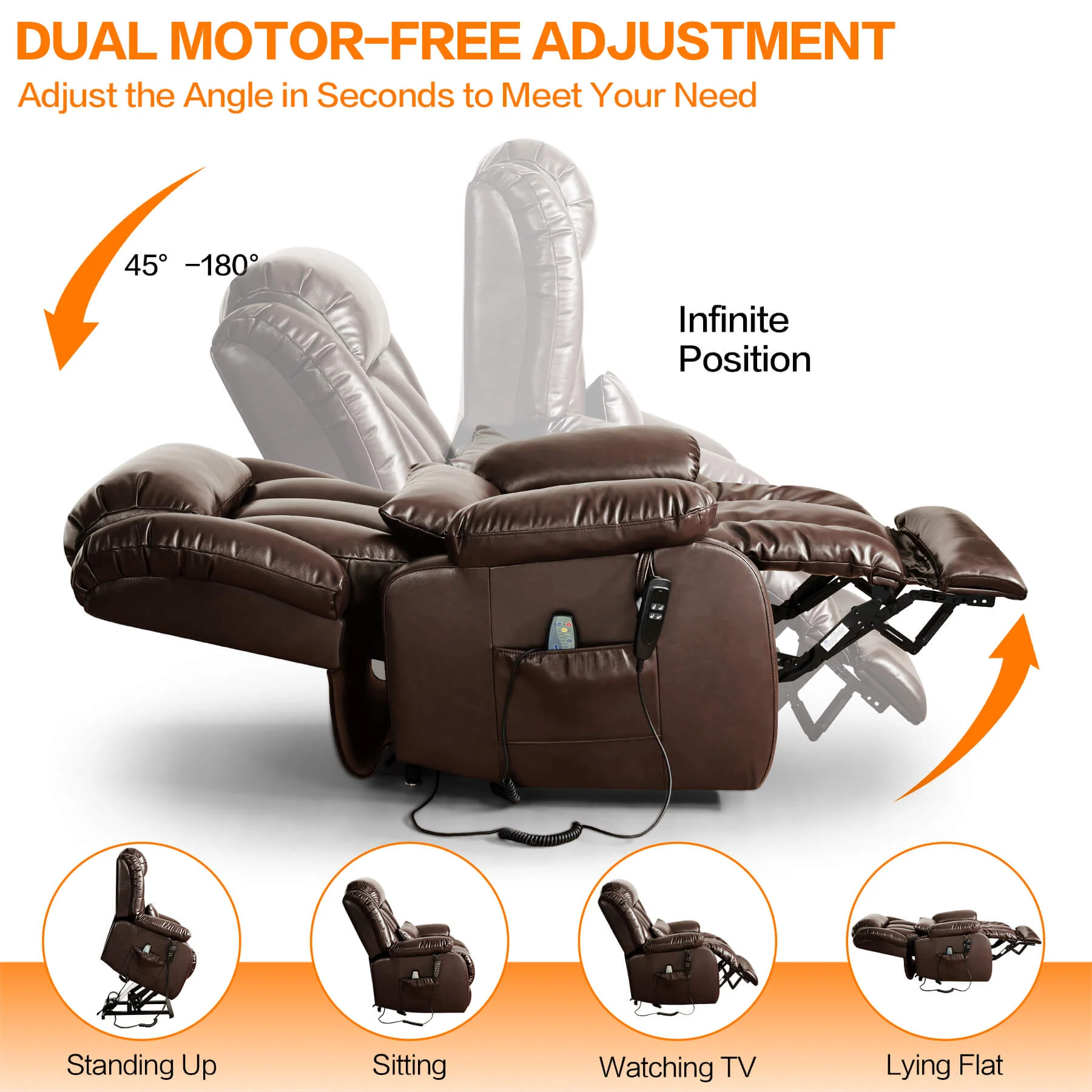 Infinite Position Lift Recliner Chair W/ Massage and Heating, Power by Dual Motor, Real Leather - Image 5