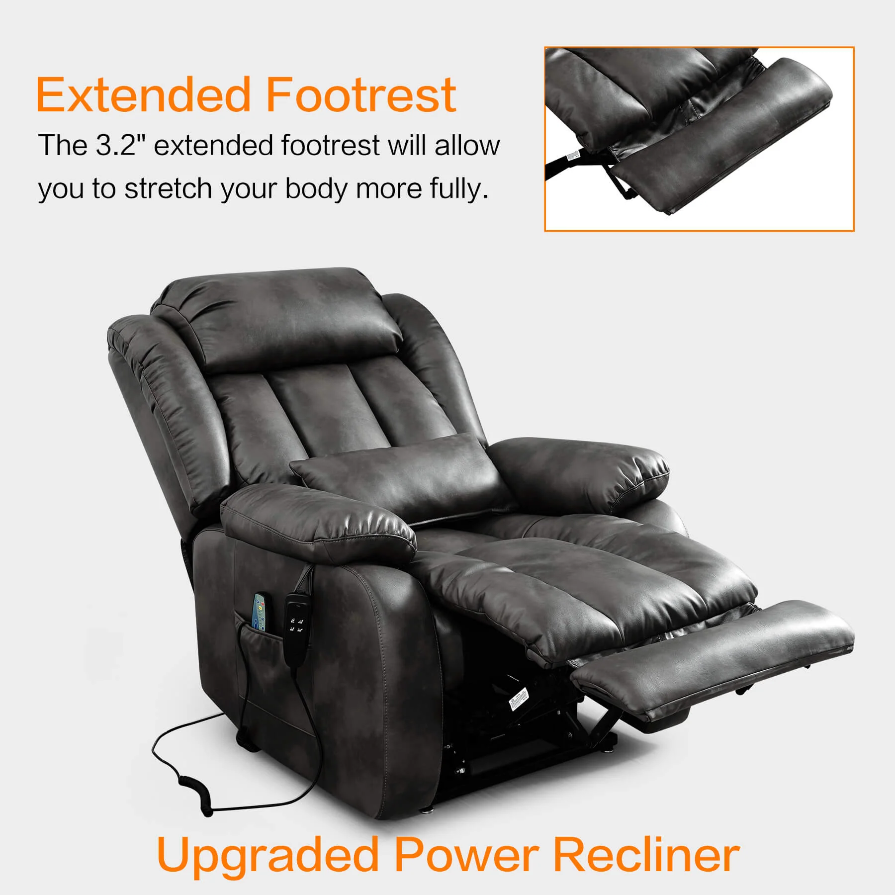 Infinite Position Lift Recliner Chair W/ Massage and Heating, Power by Dual Motor, Real Leather - Image 50