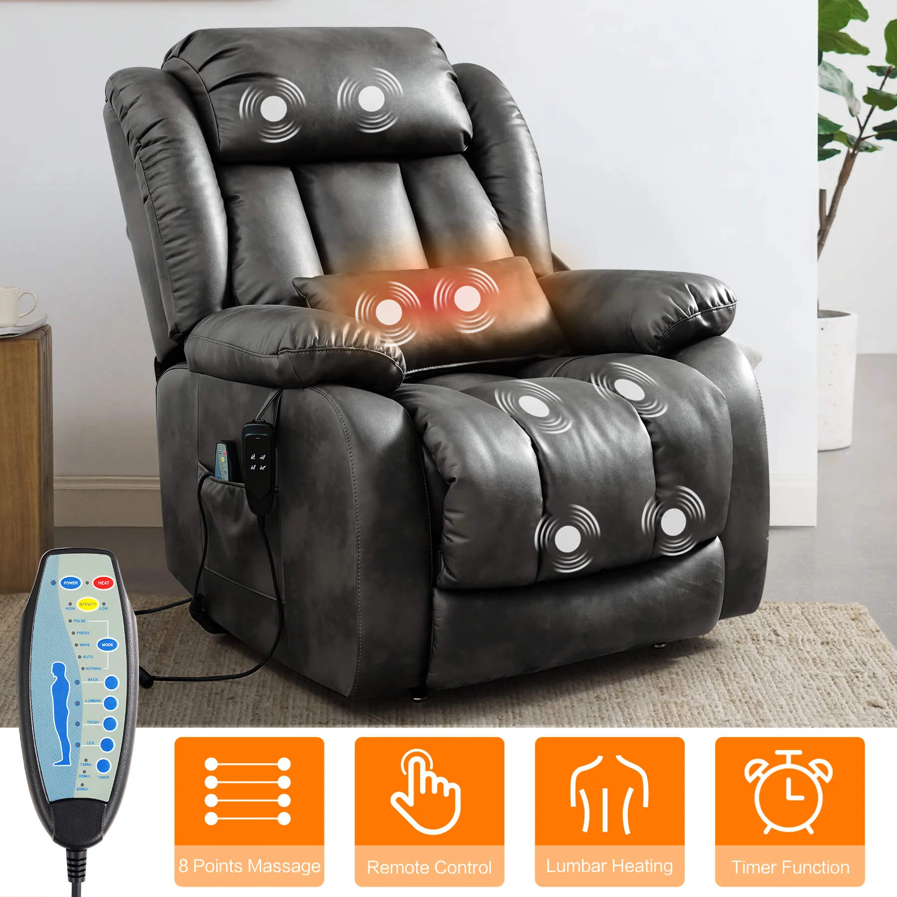 Infinite Position Lift Recliner Chair W/ Massage and Heating, Power by Dual Motor, Real Leather - Image 51
