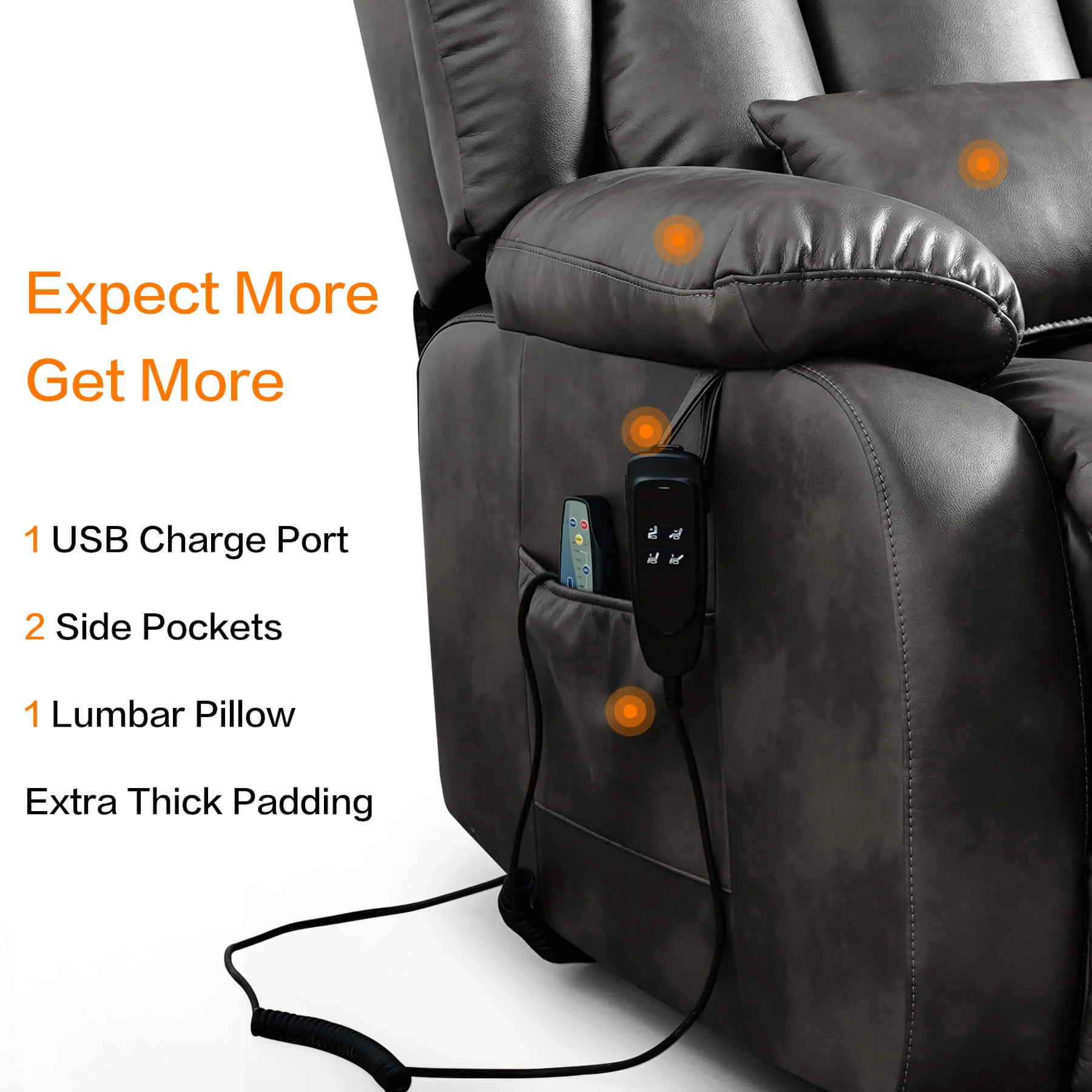 Infinite Position Lift Recliner Chair W/ Massage and Heating, Power by Dual Motor, Real Leather - Image 53