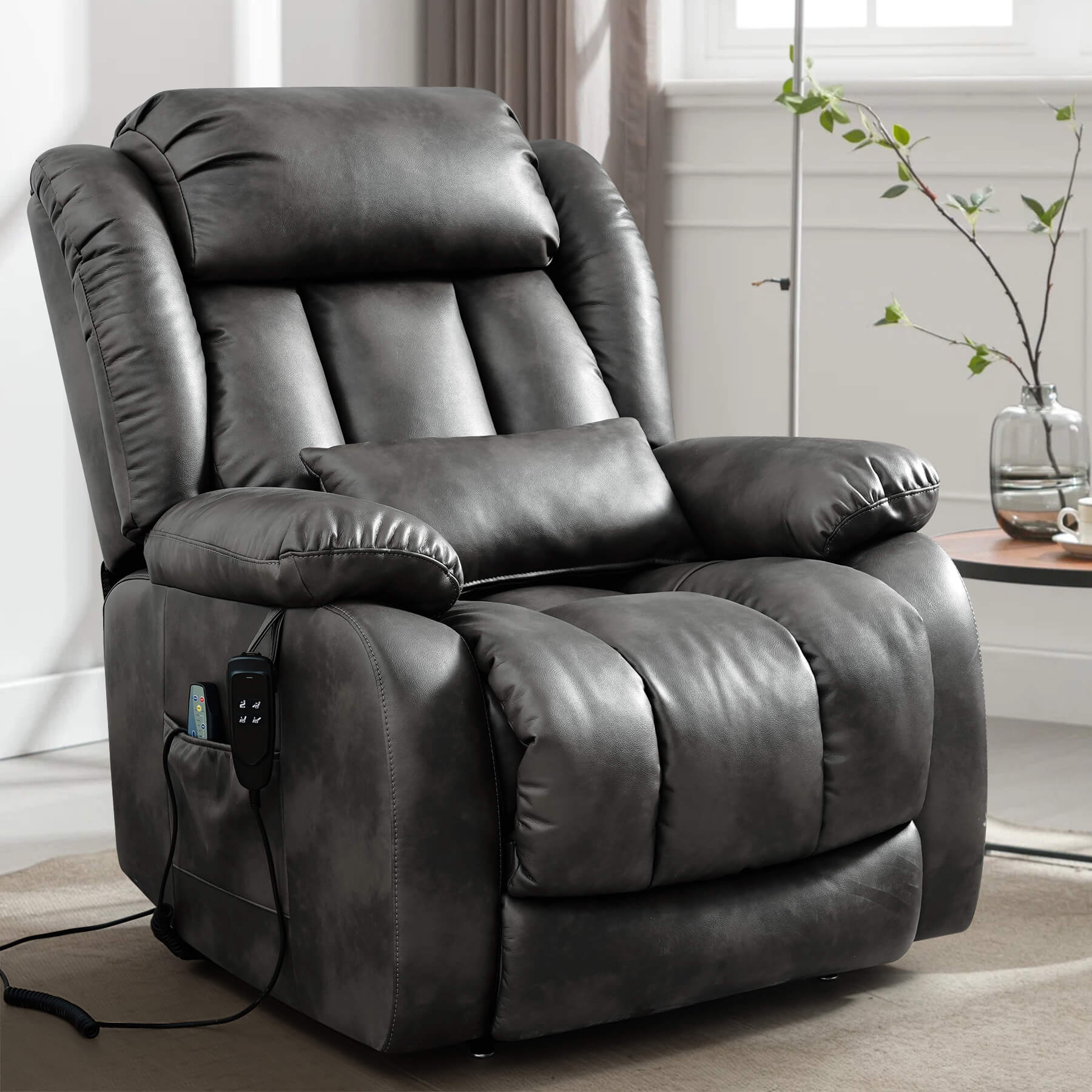 Infinite Position Lift Recliner Chair W/ Massage and Heating, Power by Dual Motor, Real Leather - Image 55