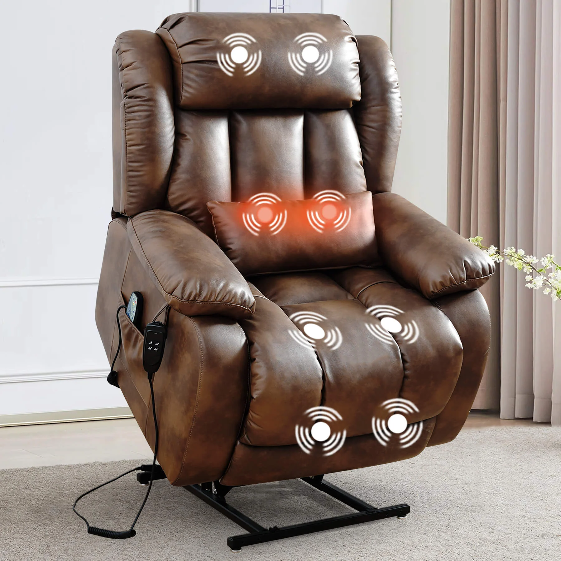 Infinite Position Lift Recliner Chair W/ Massage and Heating, Power by Dual Motor, Real Leather - Image 57