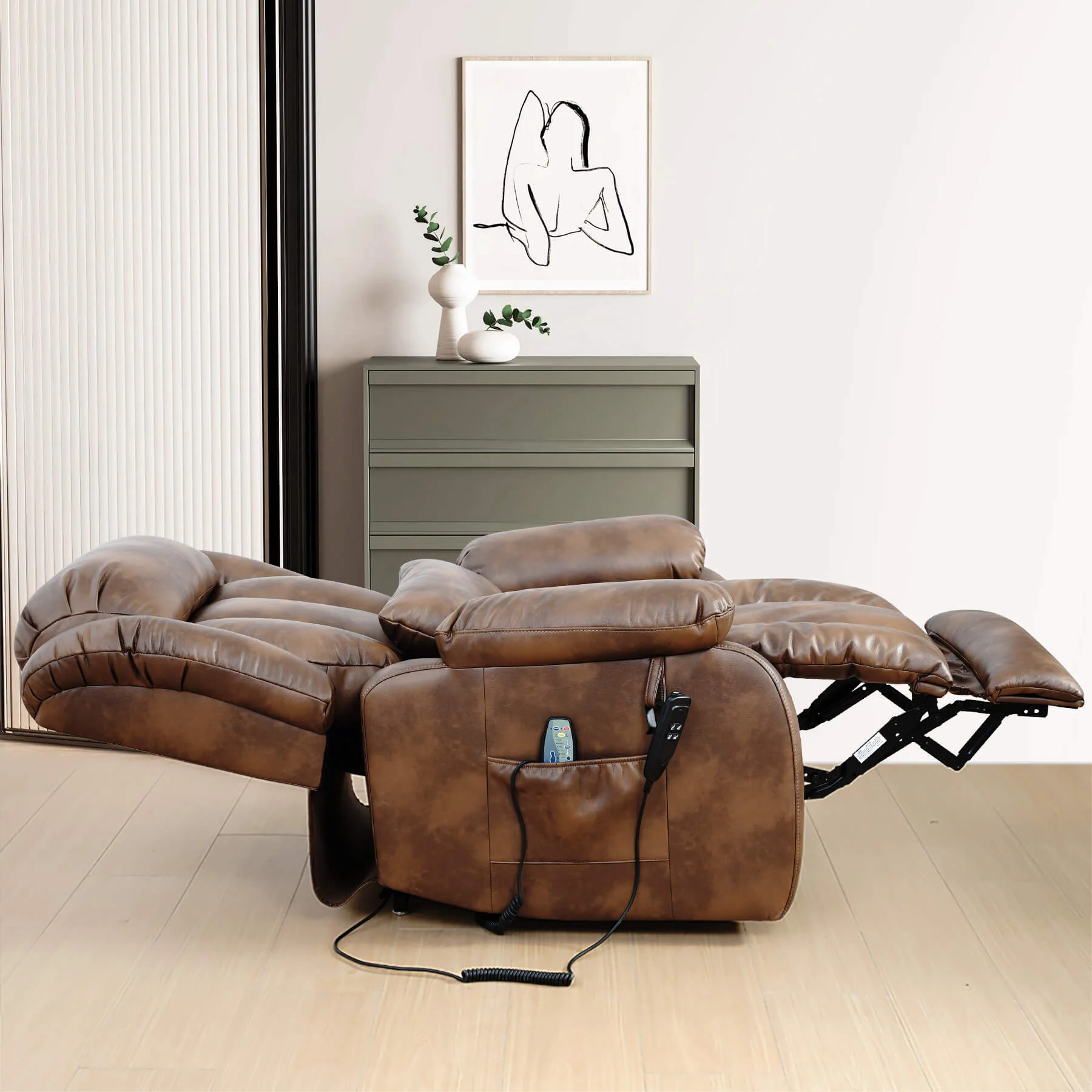 Infinite Position Lift Recliner Chair W/ Massage and Heating, Power by Dual Motor, Real Leather - Image 58
