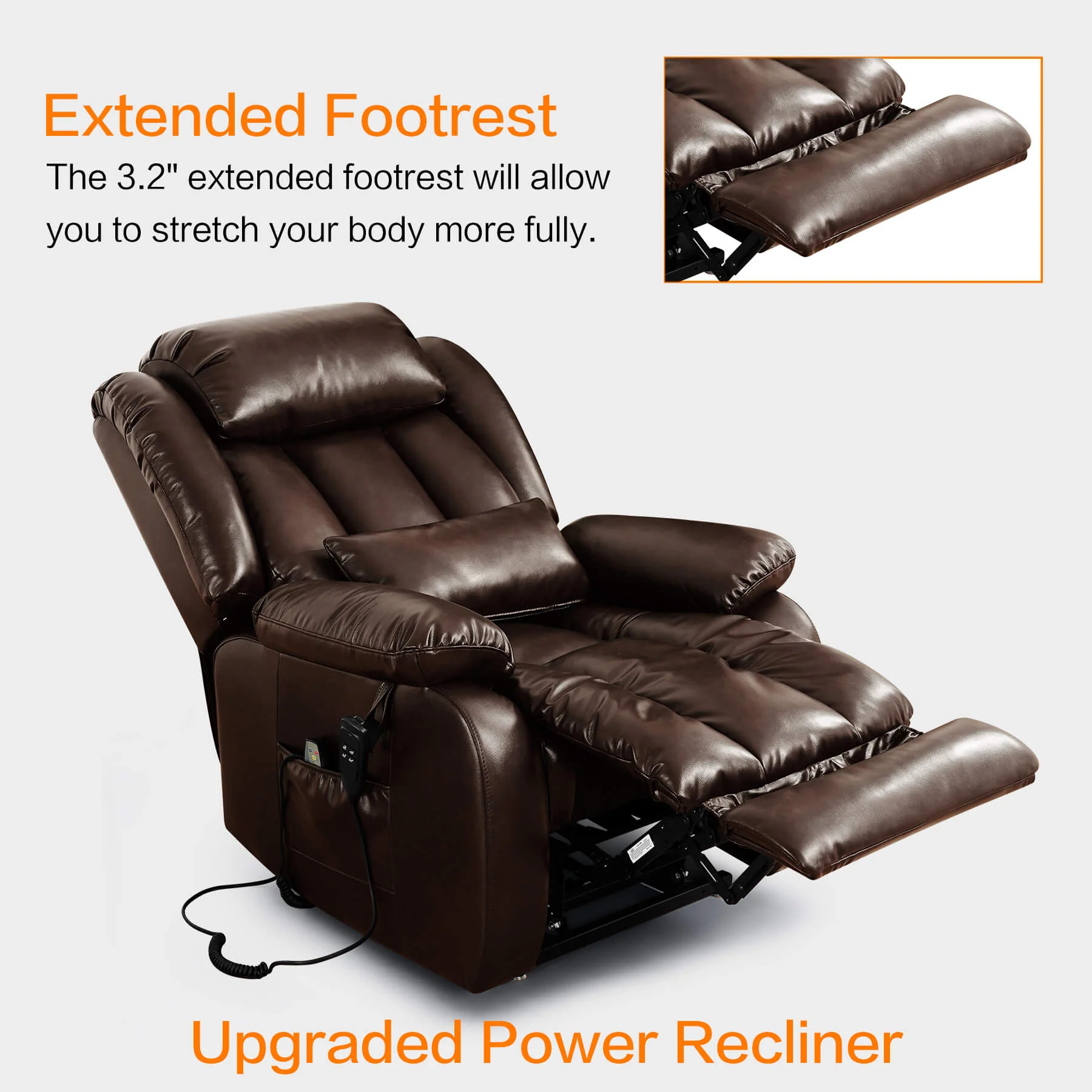 Infinite Position Lift Recliner Chair W/ Massage and Heating, Power by Dual Motor, Real Leather - Image 6