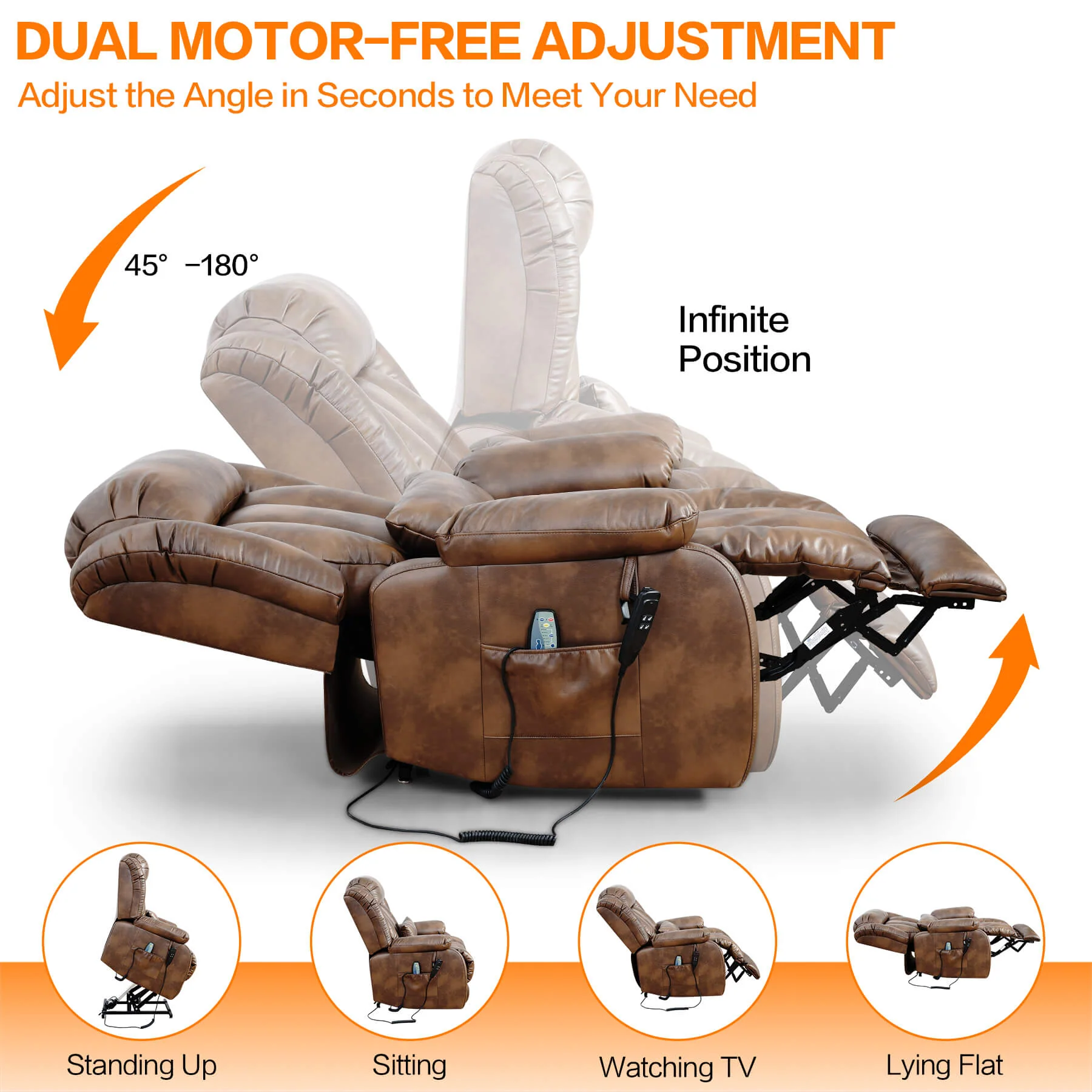 Infinite Position Lift Recliner Chair W/ Massage and Heating, Power by Dual Motor, Real Leather - Image 60