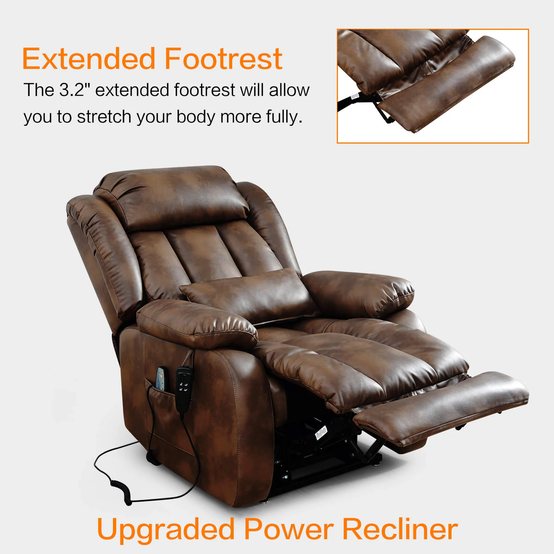 Infinite Position Lift Recliner Chair W/ Massage and Heating, Power by Dual Motor, Real Leather - Image 61